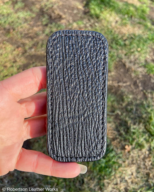 Small Black Shark Leather Knife Slip, Black Stitching