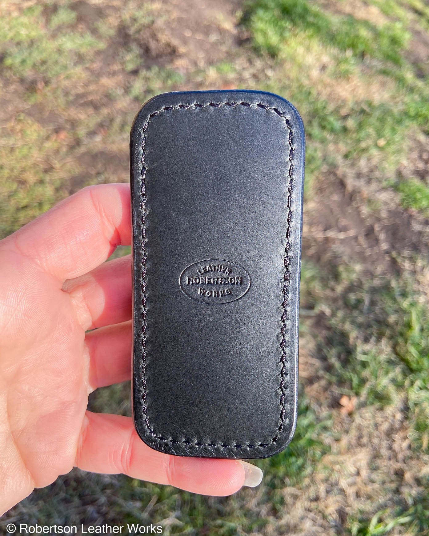 Small Black Shark Leather Knife Slip, Black Stitching