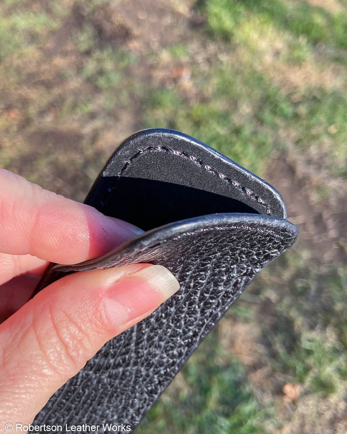 Small Black Shark Leather Knife Slip, Black Stitching