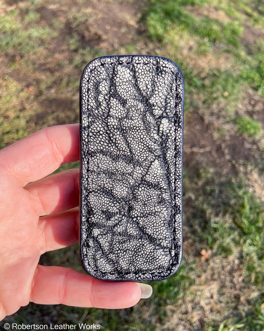 Small Gray Safari Elephant Leather Knife Slip, Black Stitching