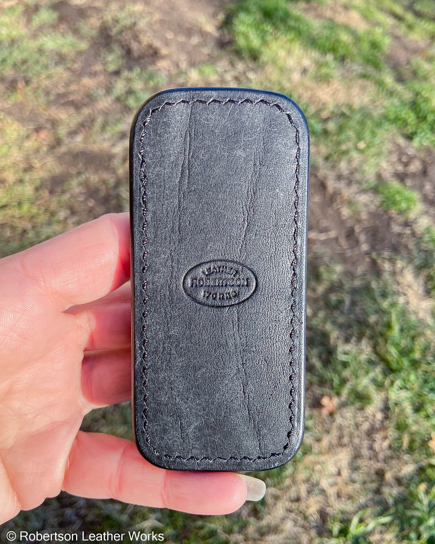 Small Gray Safari Elephant Leather Knife Slip, Black Stitching