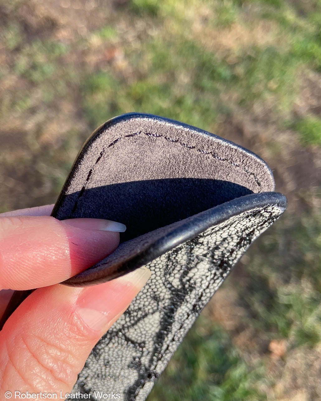 Small Gray Safari Elephant Leather Knife Slip, Black Stitching