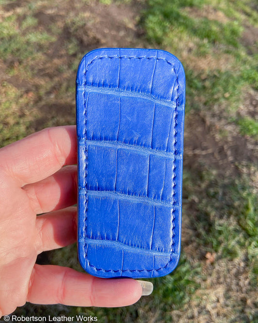Small Cobalt Blue Alligator Leather Knife Slip, Cobalt Stitching