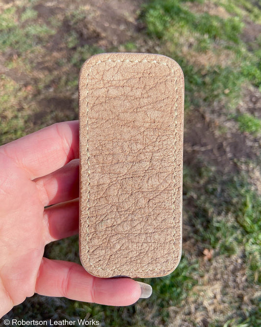 Small Light Olive-Tan Hippo Leather Knife Slip, Taupe Stitching