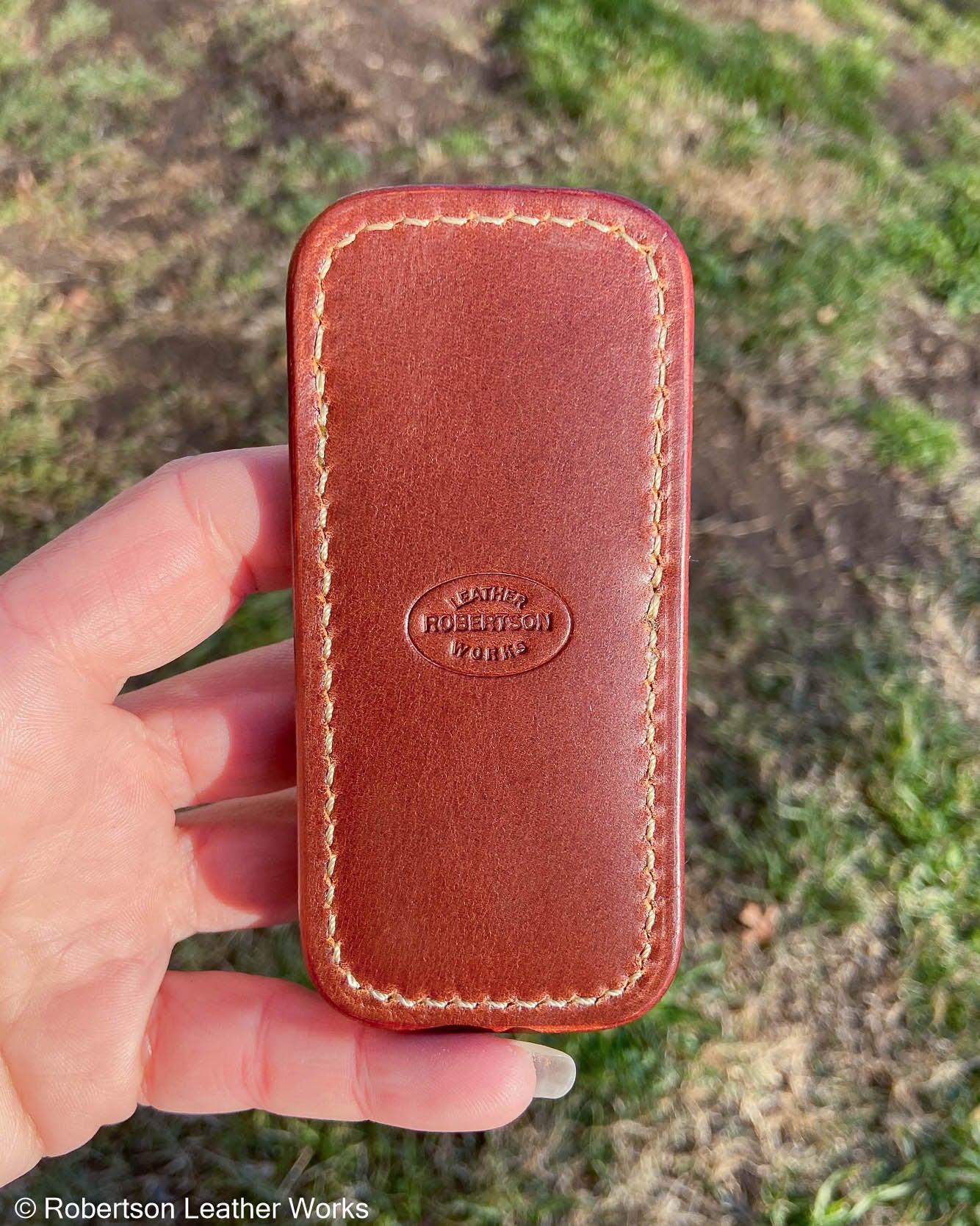 Small Light Olive-Tan Hippo Leather Knife Slip, Taupe Stitching