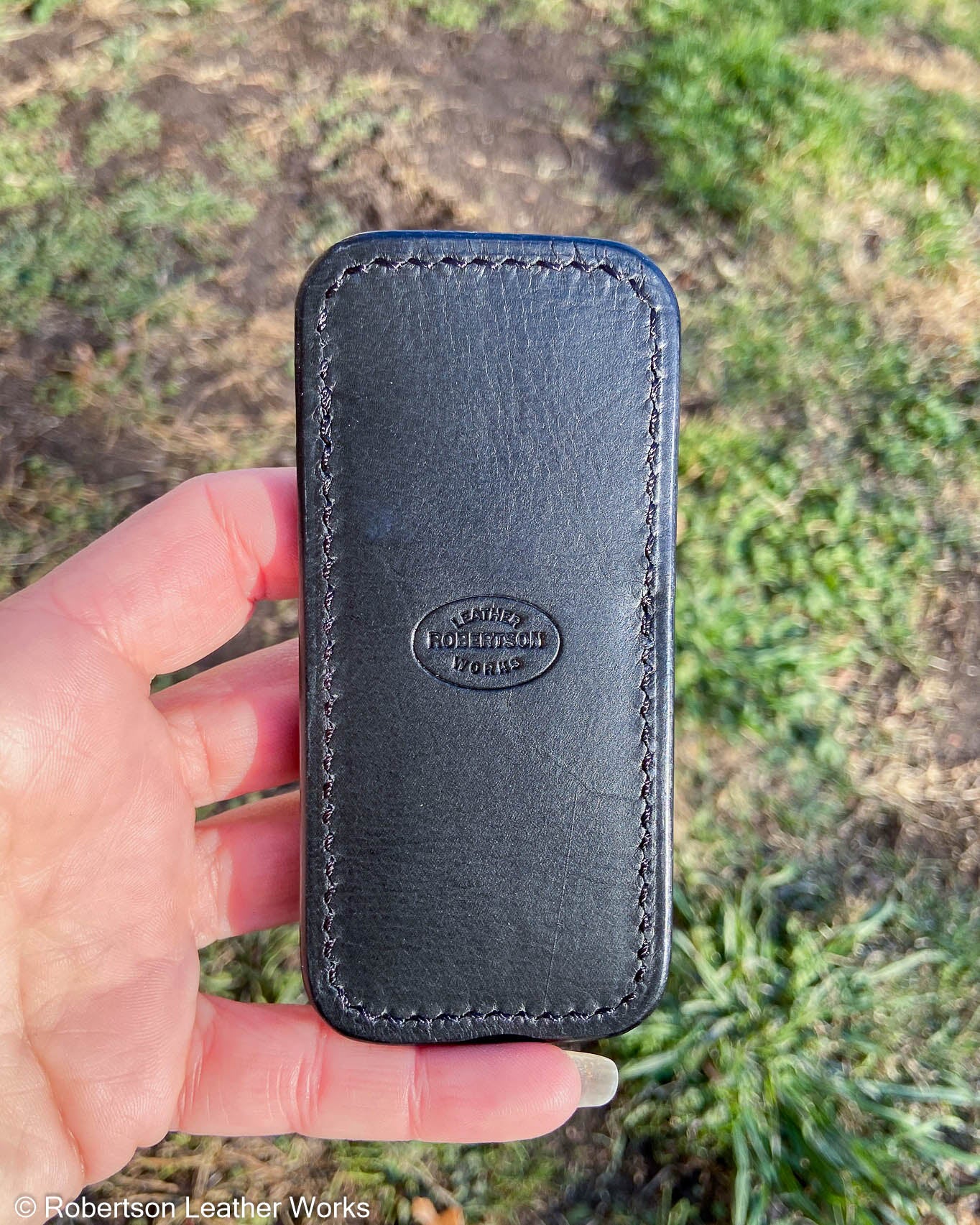 Schmedium Gray Safari Elephant Leather Knife Slip, Black Stitching