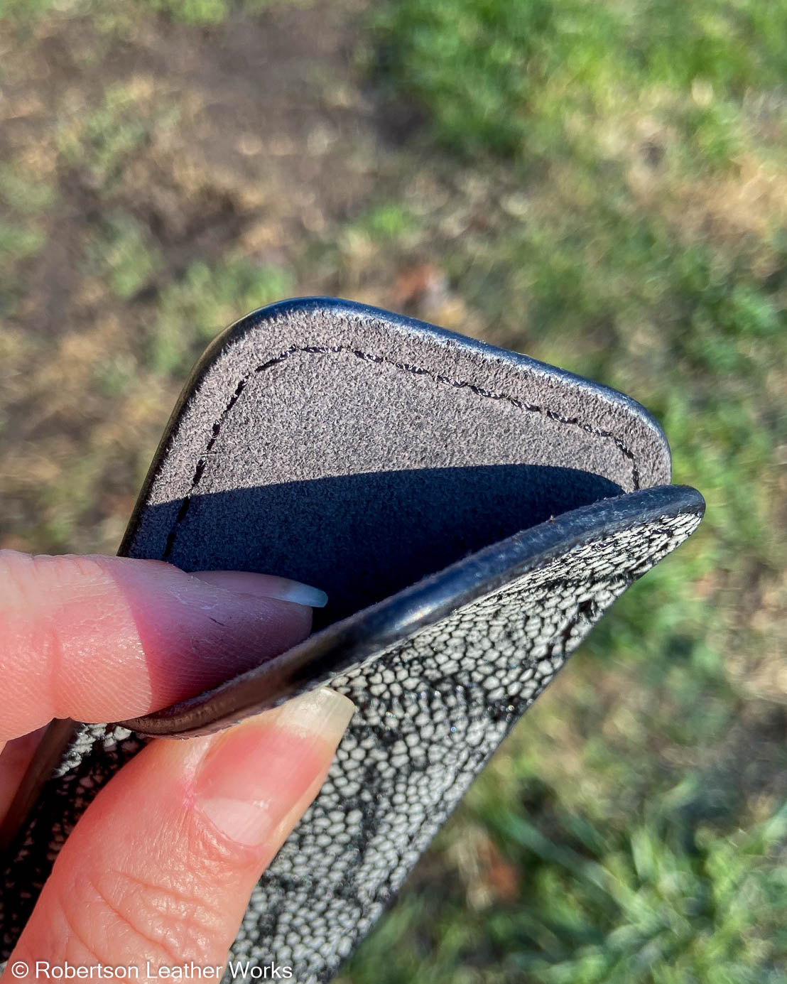 Schmedium Gray Safari Elephant Leather Knife Slip, Black Stitching