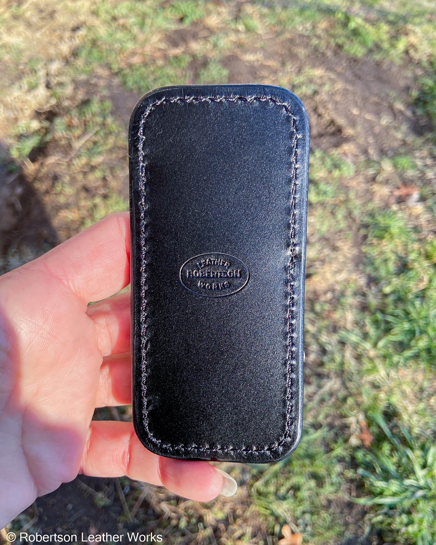 Schmedium Black Snapping Turtle Leather Knife Slip, Black Stitching