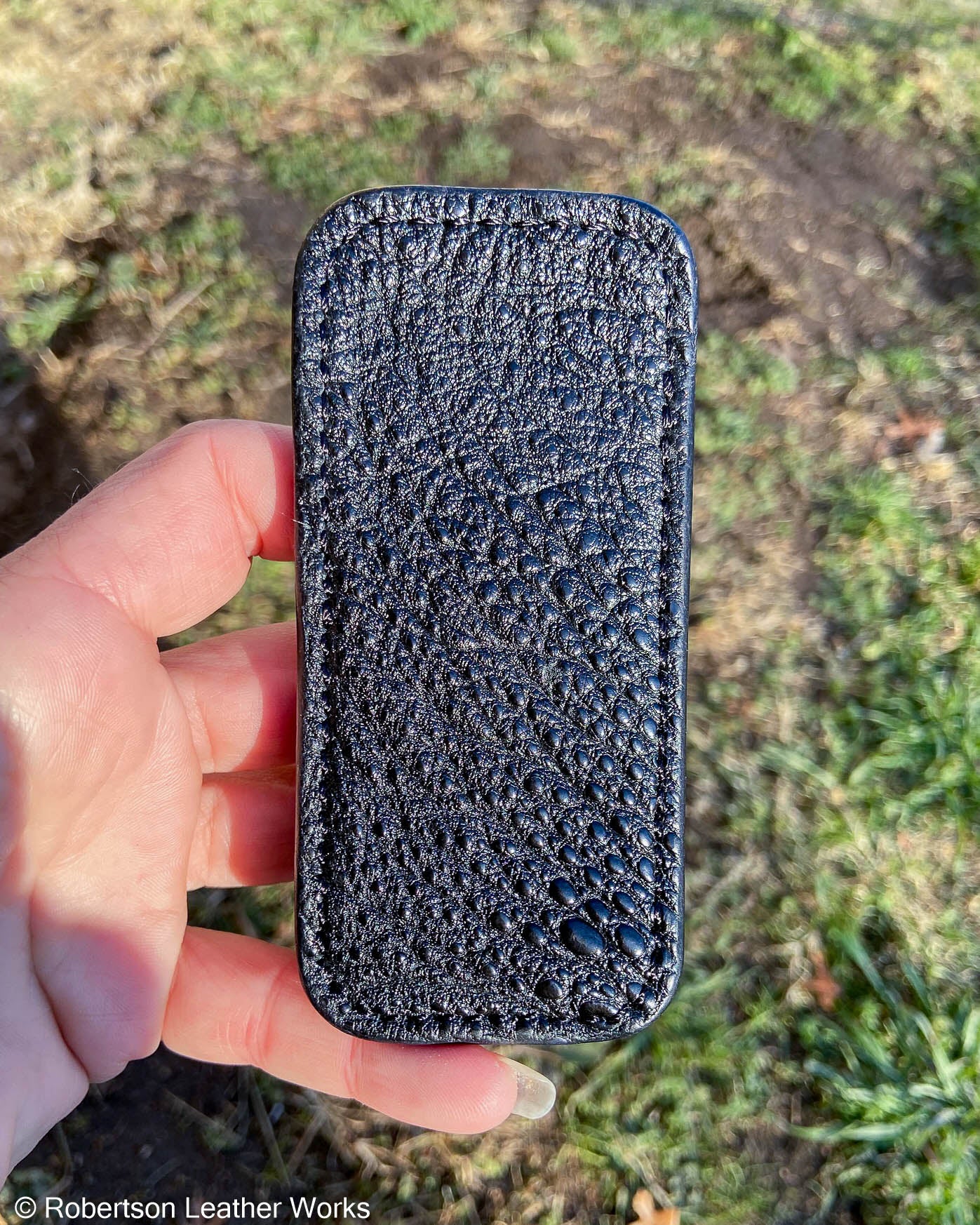 Schmedium Black Snapping Turtle Leather Knife Slip, Black Stitching