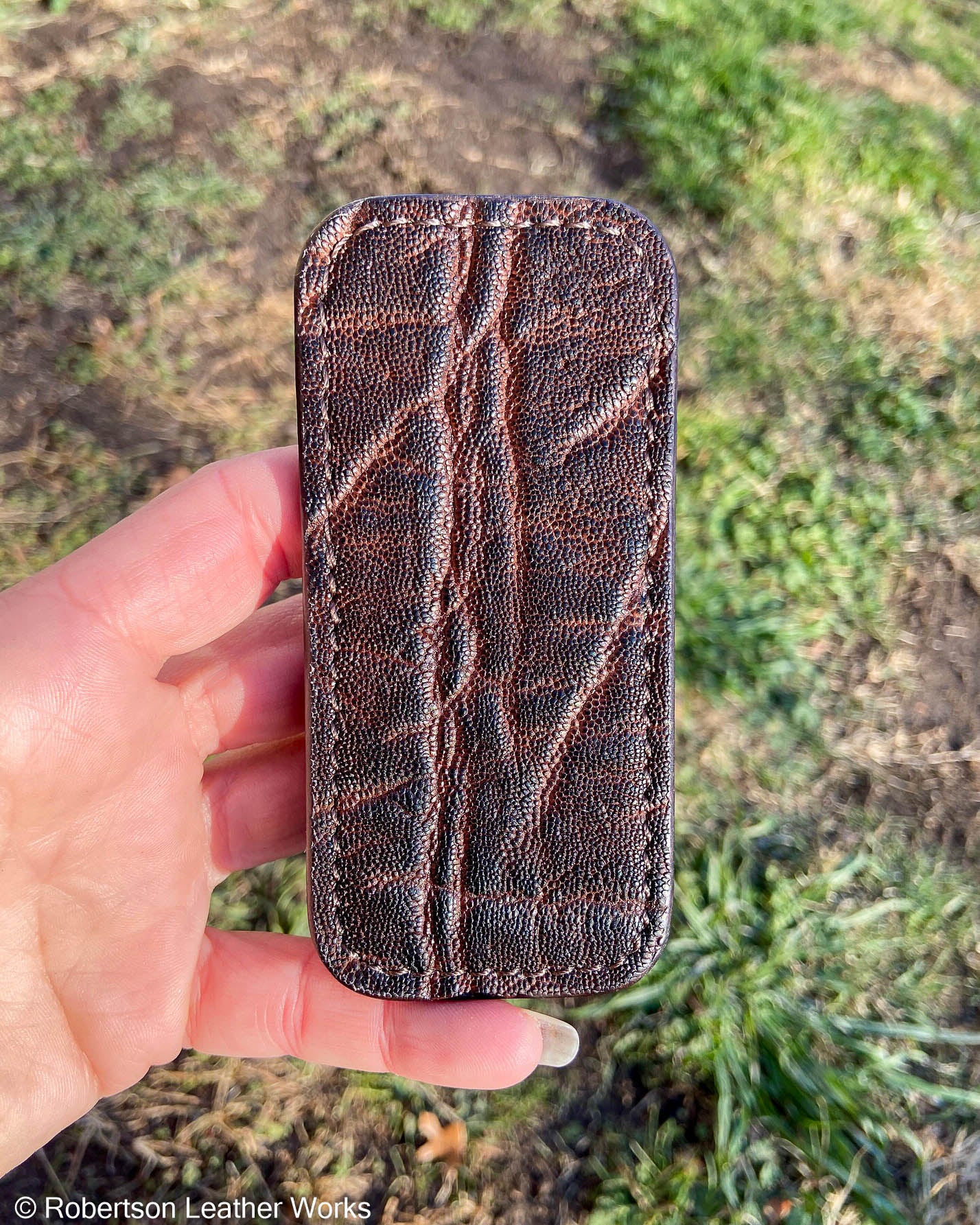 Schmedium Chocolate Brown Elephant Leather Knife Slip, Brown Stitching