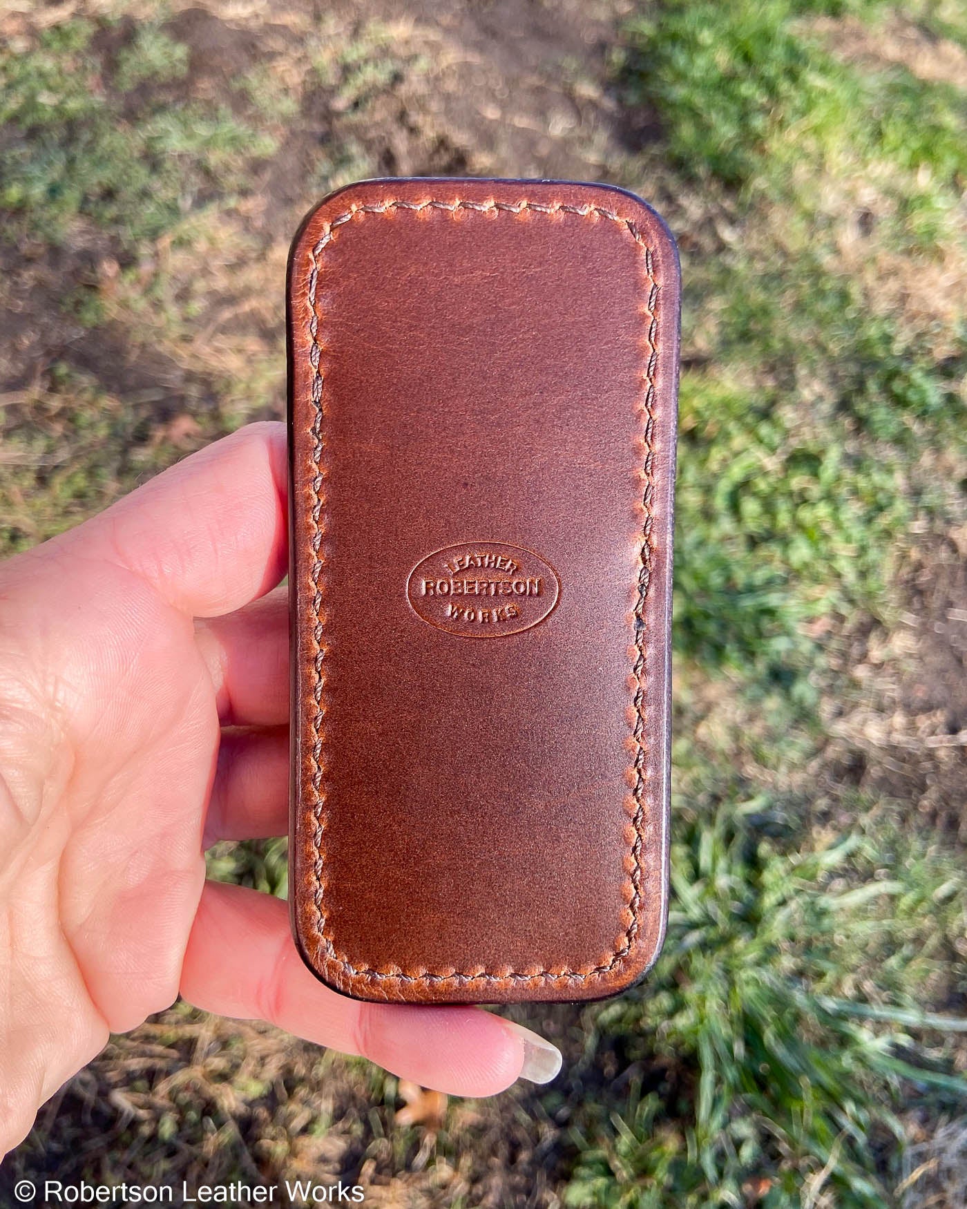 Schmedium Chocolate Brown Elephant Leather Knife Slip, Brown Stitching