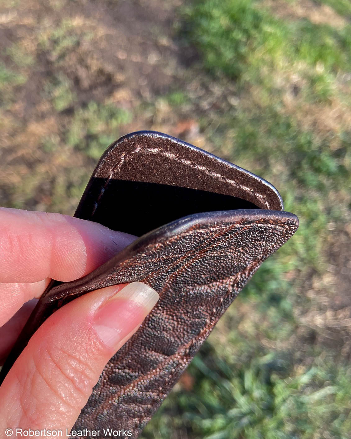 Schmedium Chocolate Brown Elephant Leather Knife Slip, Brown Stitching