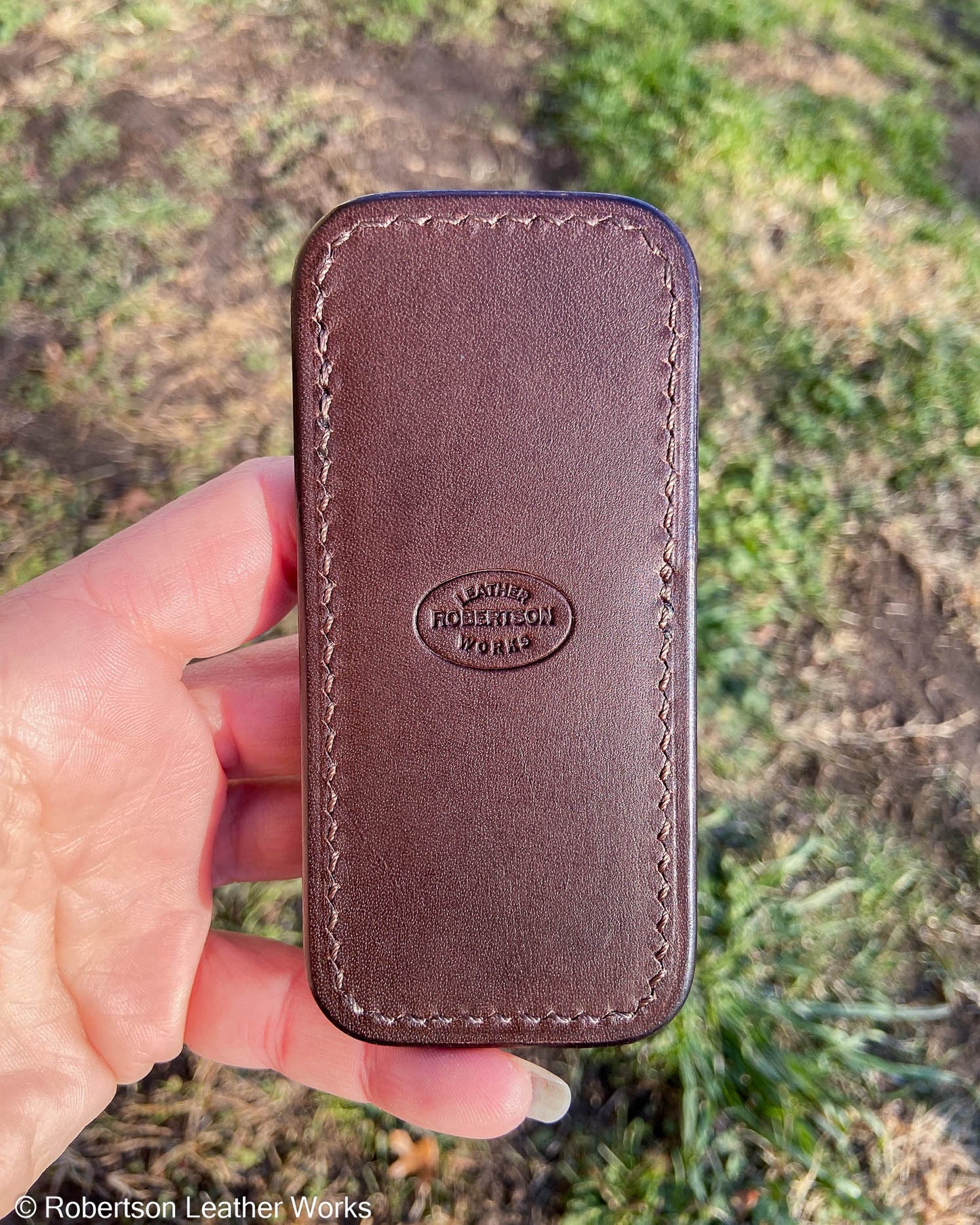 Schmedium Brown Safari Cape Buffalo Leather Knife Slip, Brown Stitching