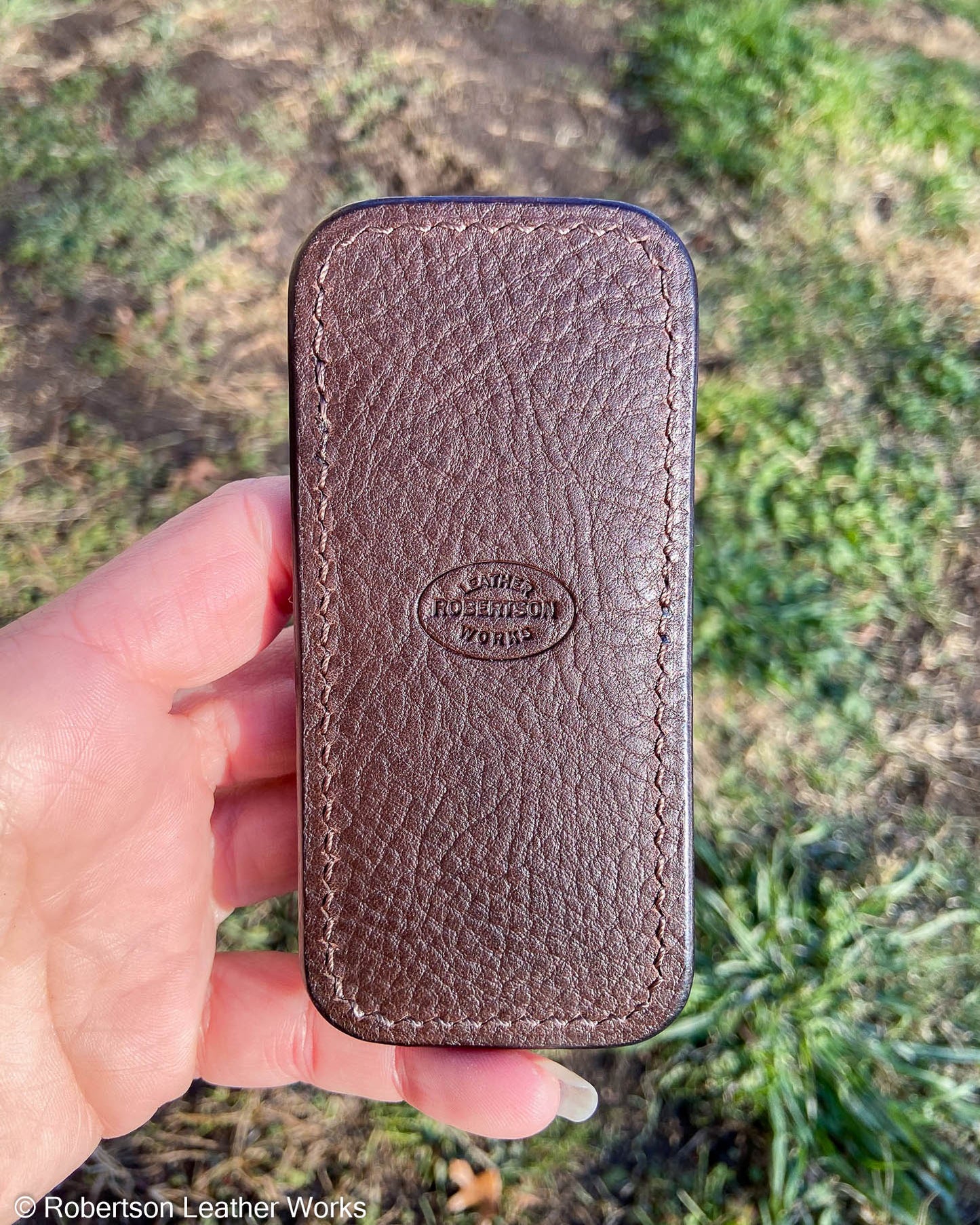 Schmedium Tan Safari Cape Buffalo Leather Knife Slip, Brown Stitching