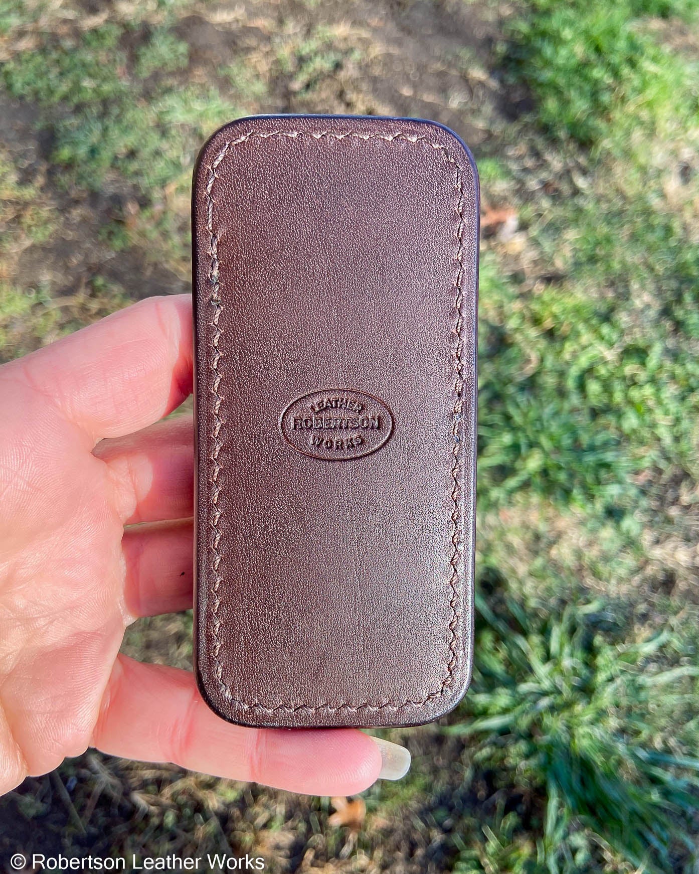 Schmedium Tan Safari Shark Leather Knife Slip, Brown Stitching