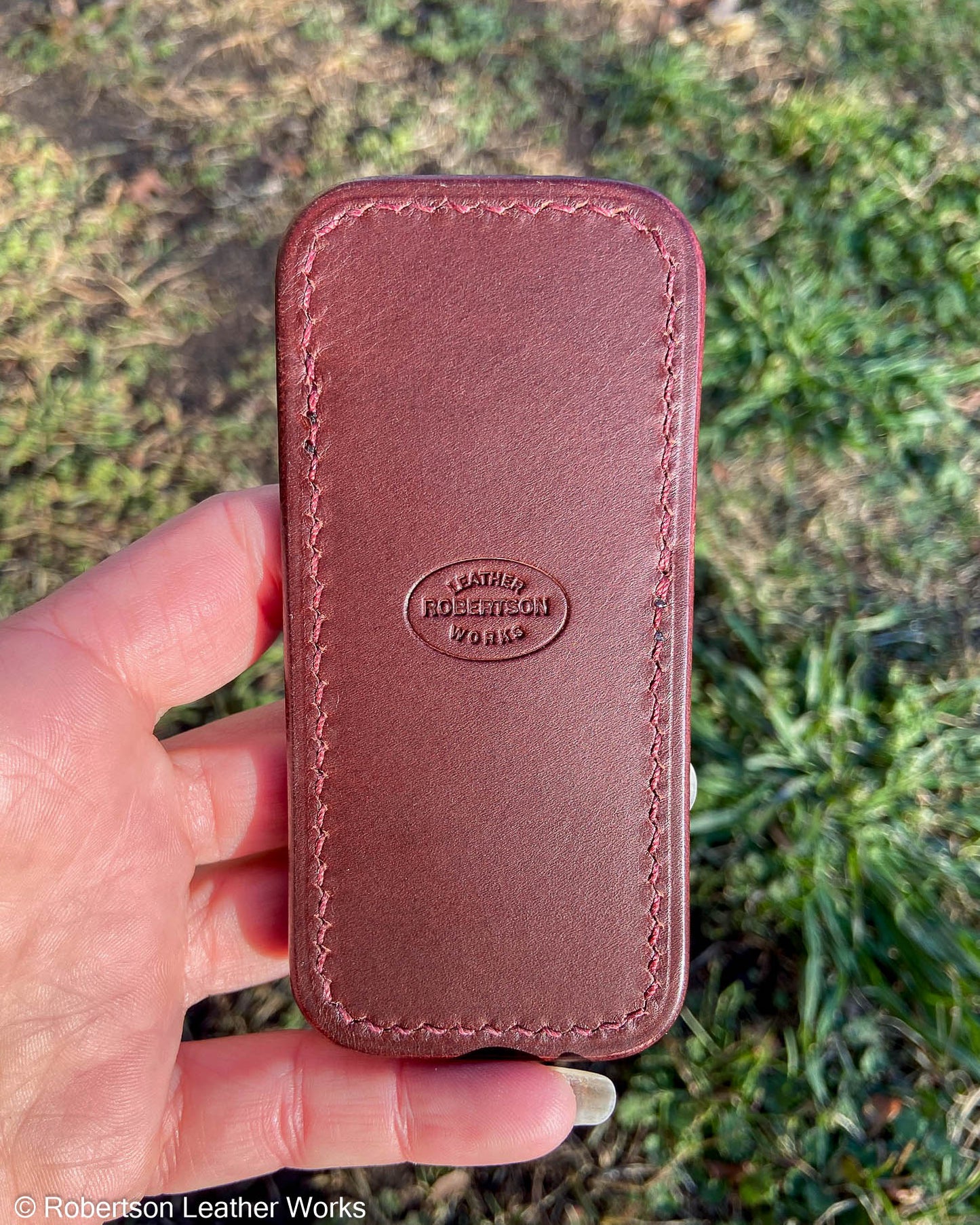 Schmedium Maroon Alligator Leather Knife Slip, Burgundy Stitching