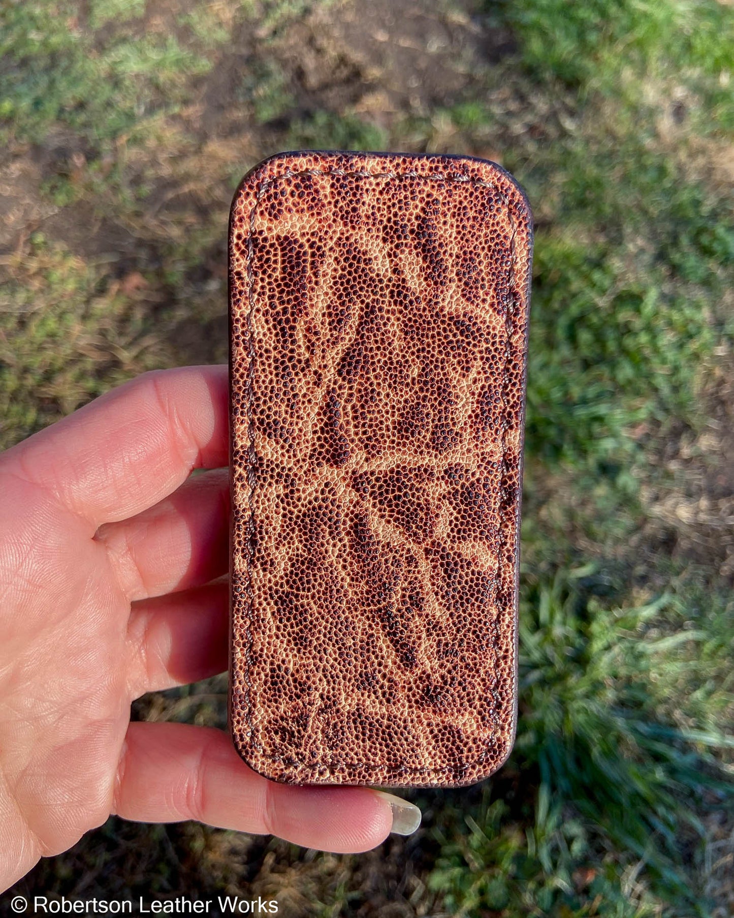 Schmedium Vintage Peat Elephant Ear Leather Knife Slip, Brown Stitching