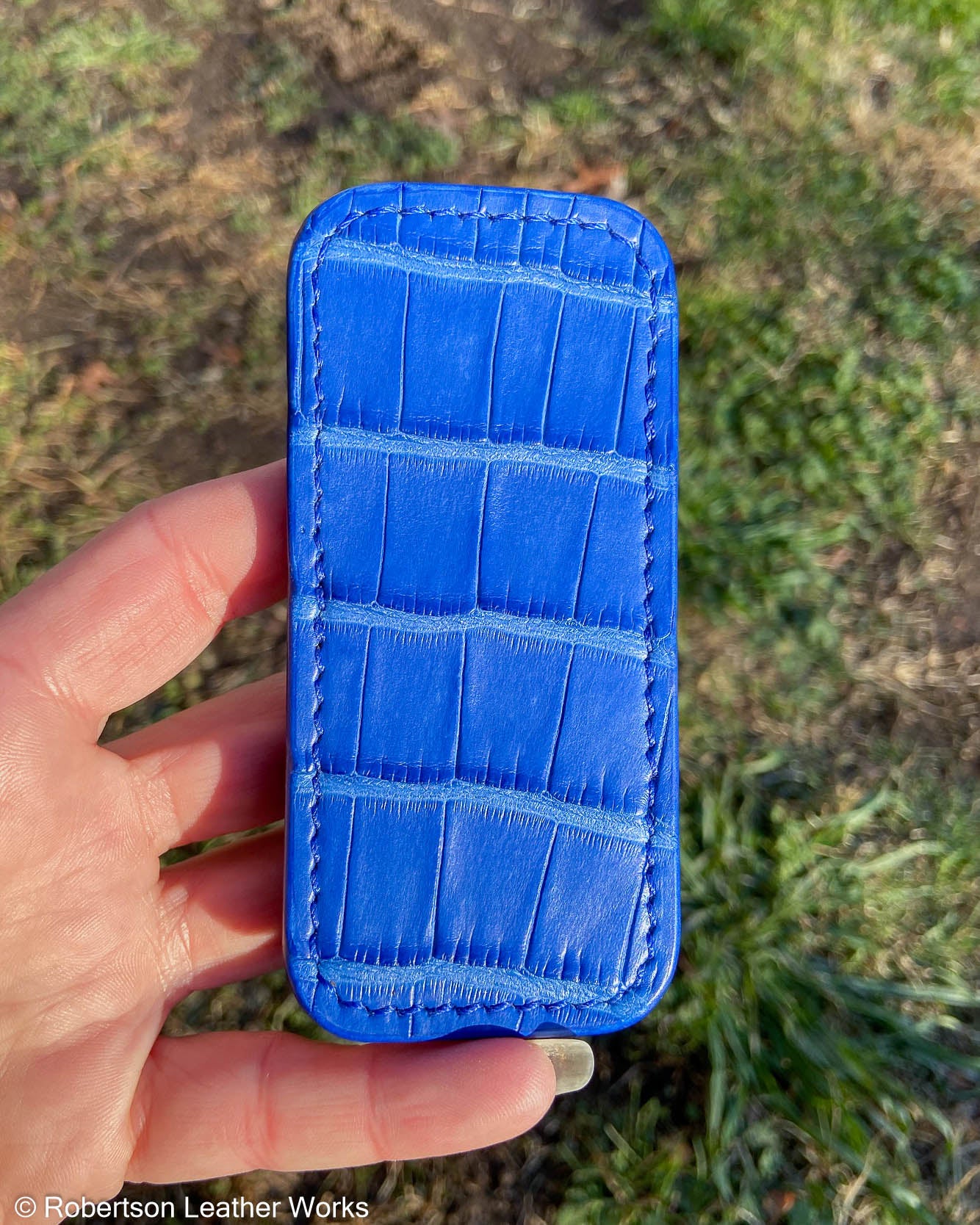 Schmedium Cobalt Blue Alligator Leather Knife Slip, Cobalt Stitching