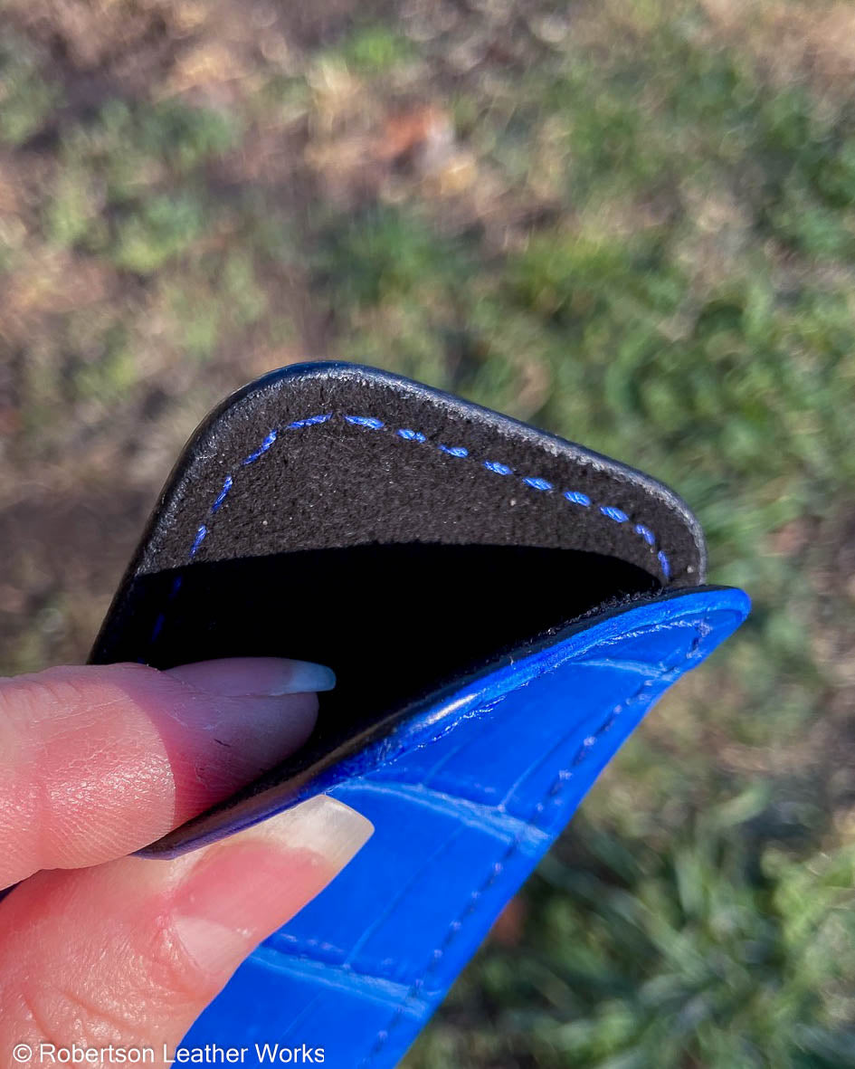 Schmedium Cobalt Blue Alligator Leather Knife Slip, Cobalt Stitching
