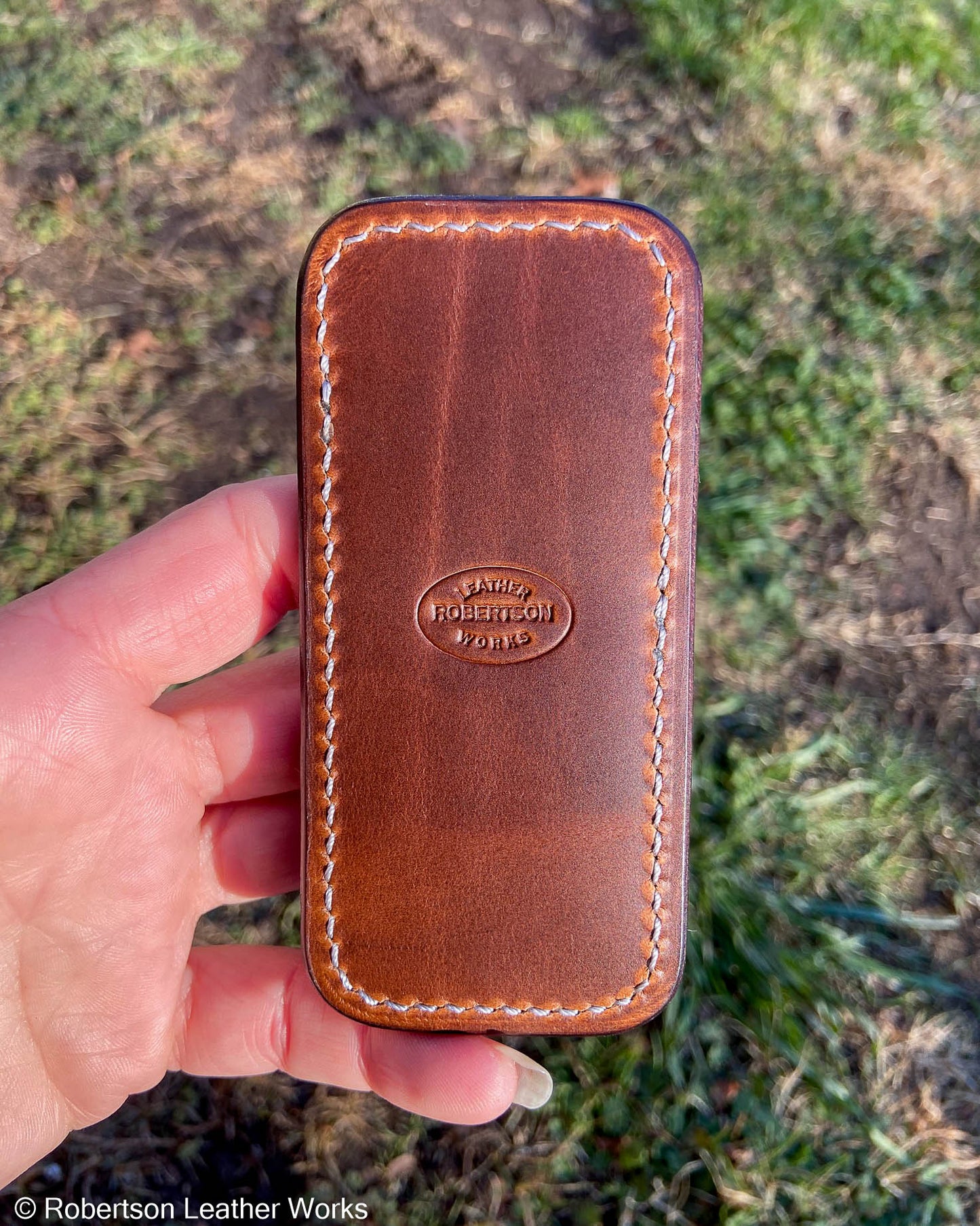 Schmedium Light Blue Giraffe Leather Knife Slip, Silver Stitching