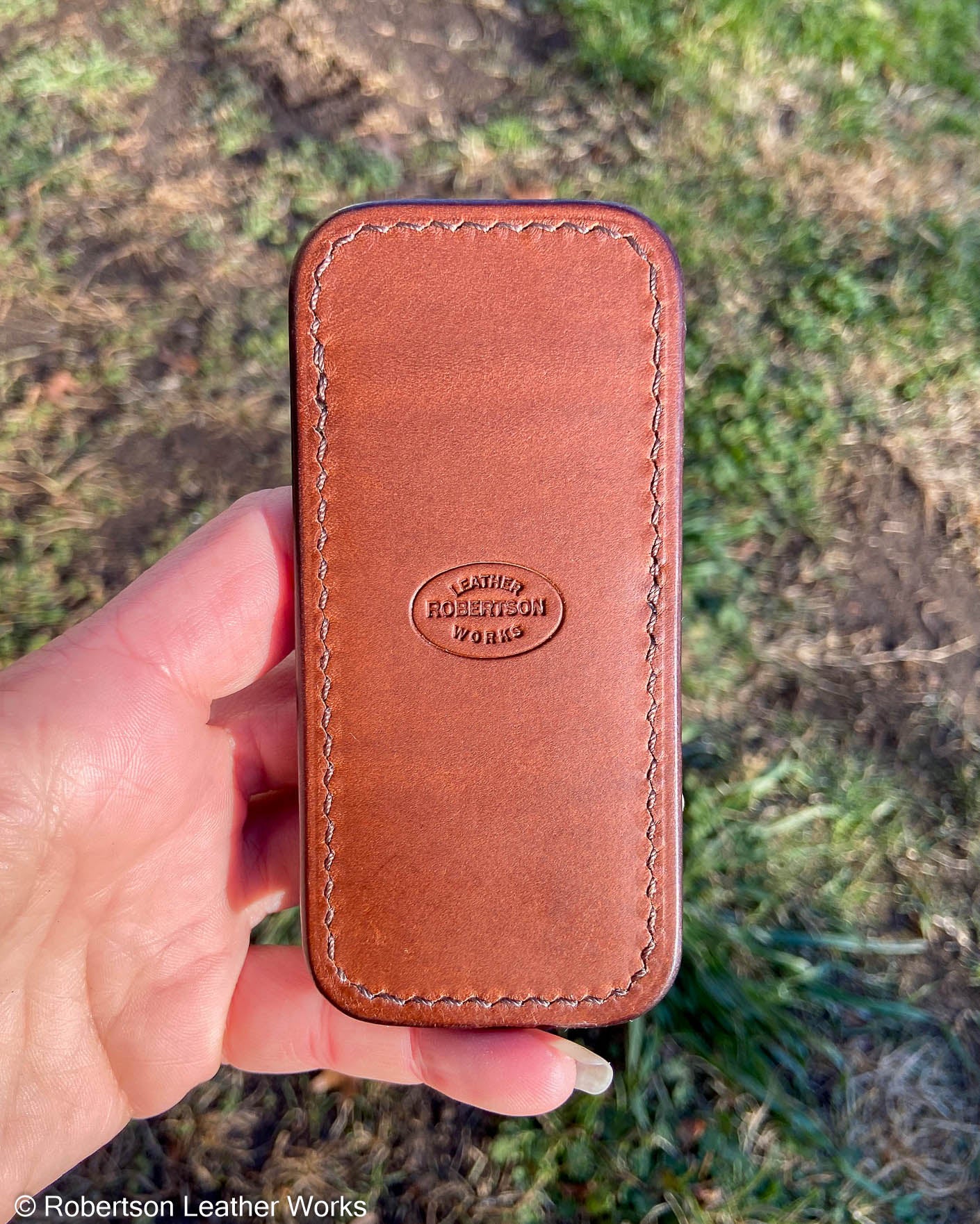 Schmedium Vintage Forest Elephant Leather Knife Slip, Brown Stitching