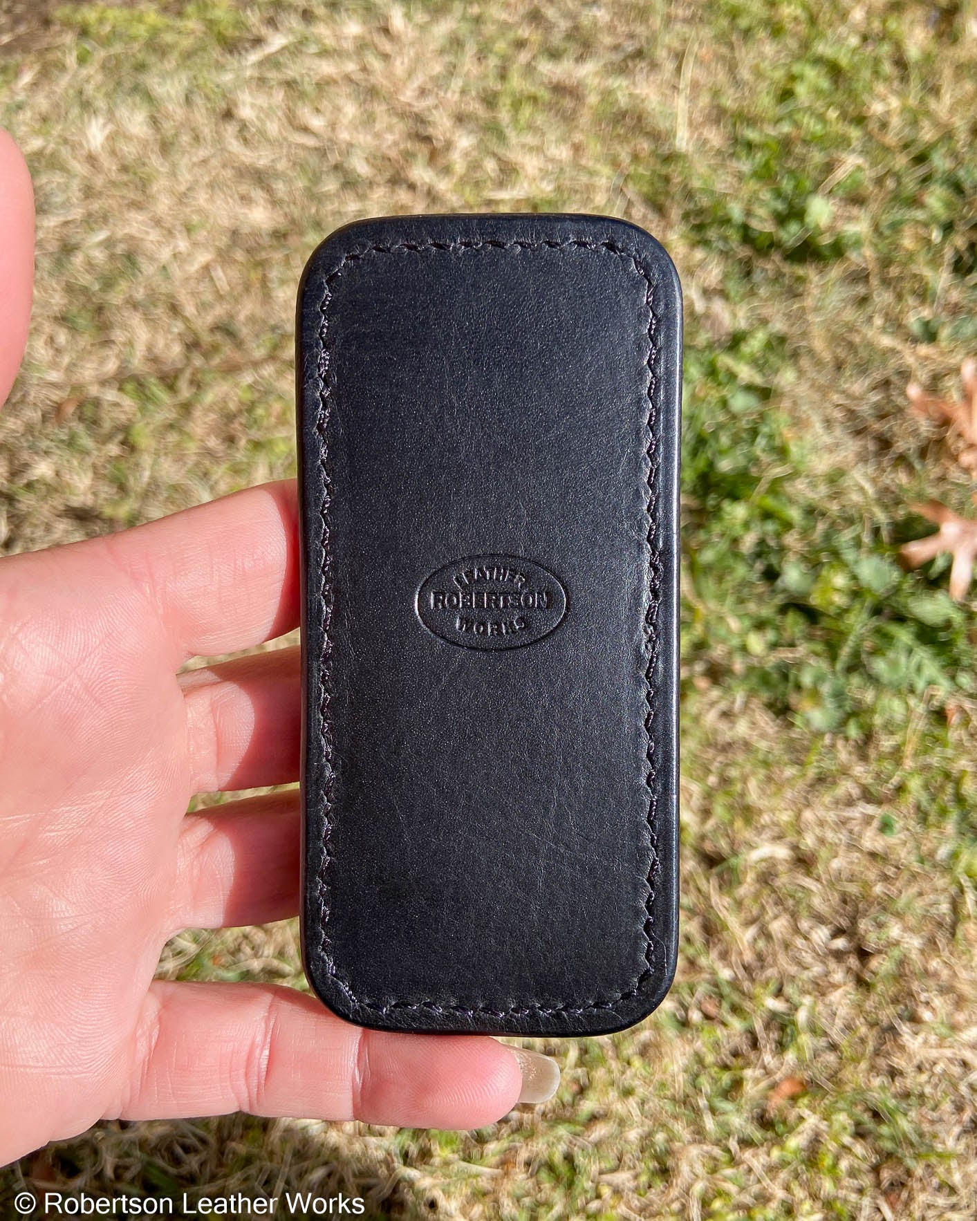 Schmedium Navy Stingray Leather Knife Slip, Black Stitching