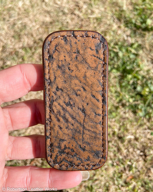 Micro Tan Safari Giraffe Leather Knife Slip, Brown Stitching