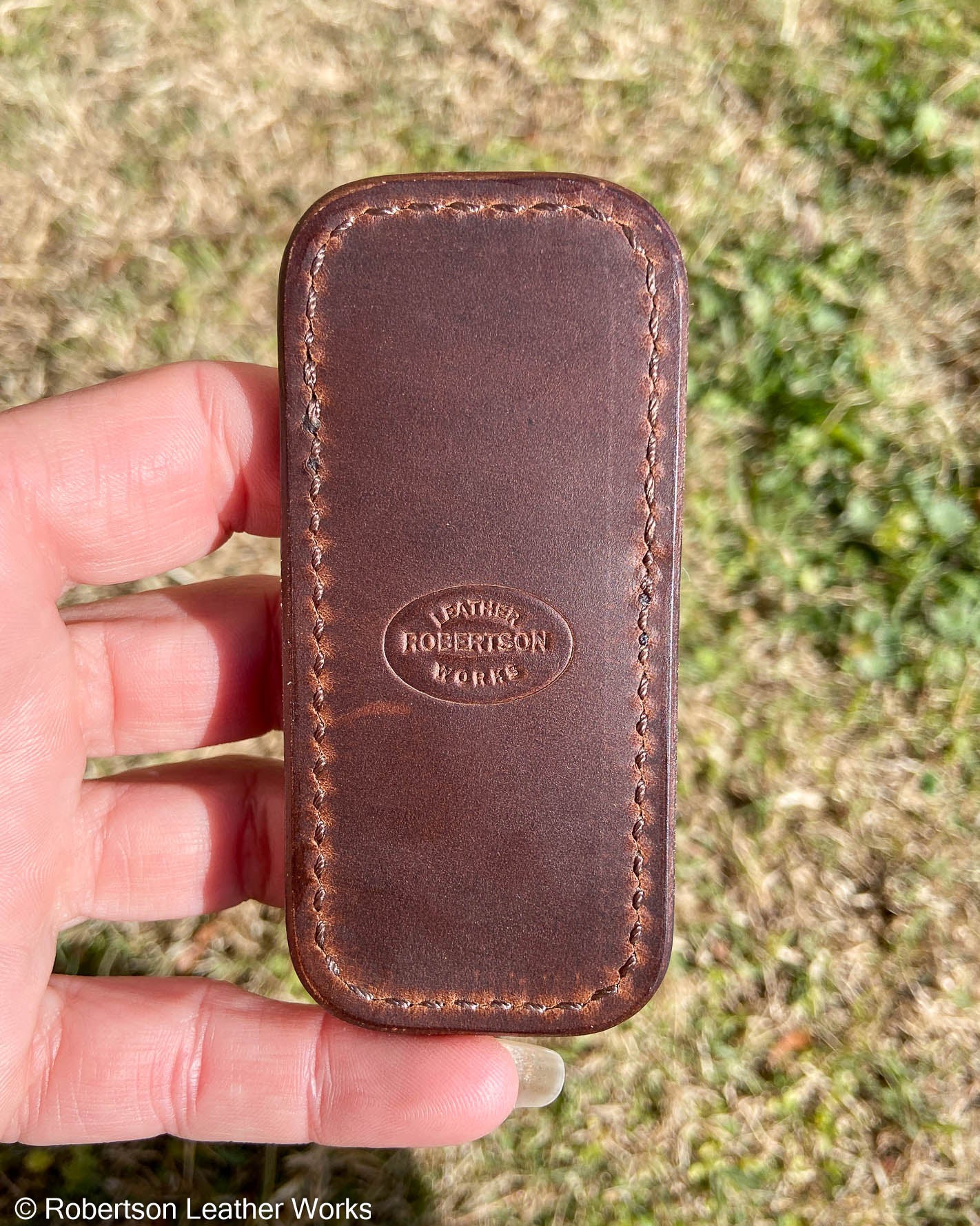 Micro Tan Safari Giraffe Leather Knife Slip, Brown Stitching
