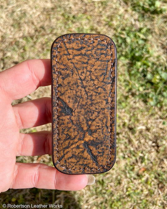 Micro Cognac Safari Giraffe Leather Knife Slip, Brown Stitching