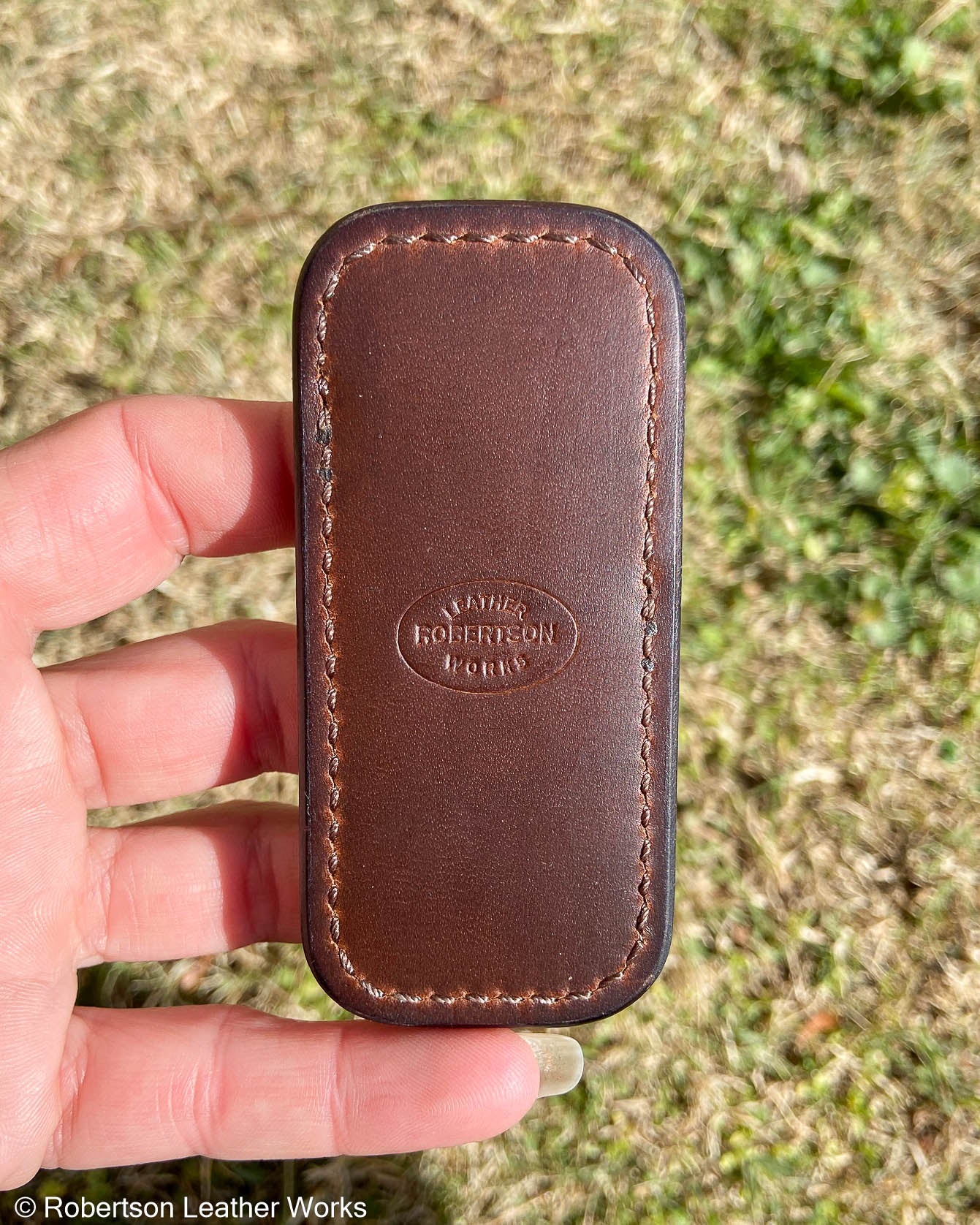 Micro Cognac Safari Giraffe Leather Knife Slip, Brown Stitching
