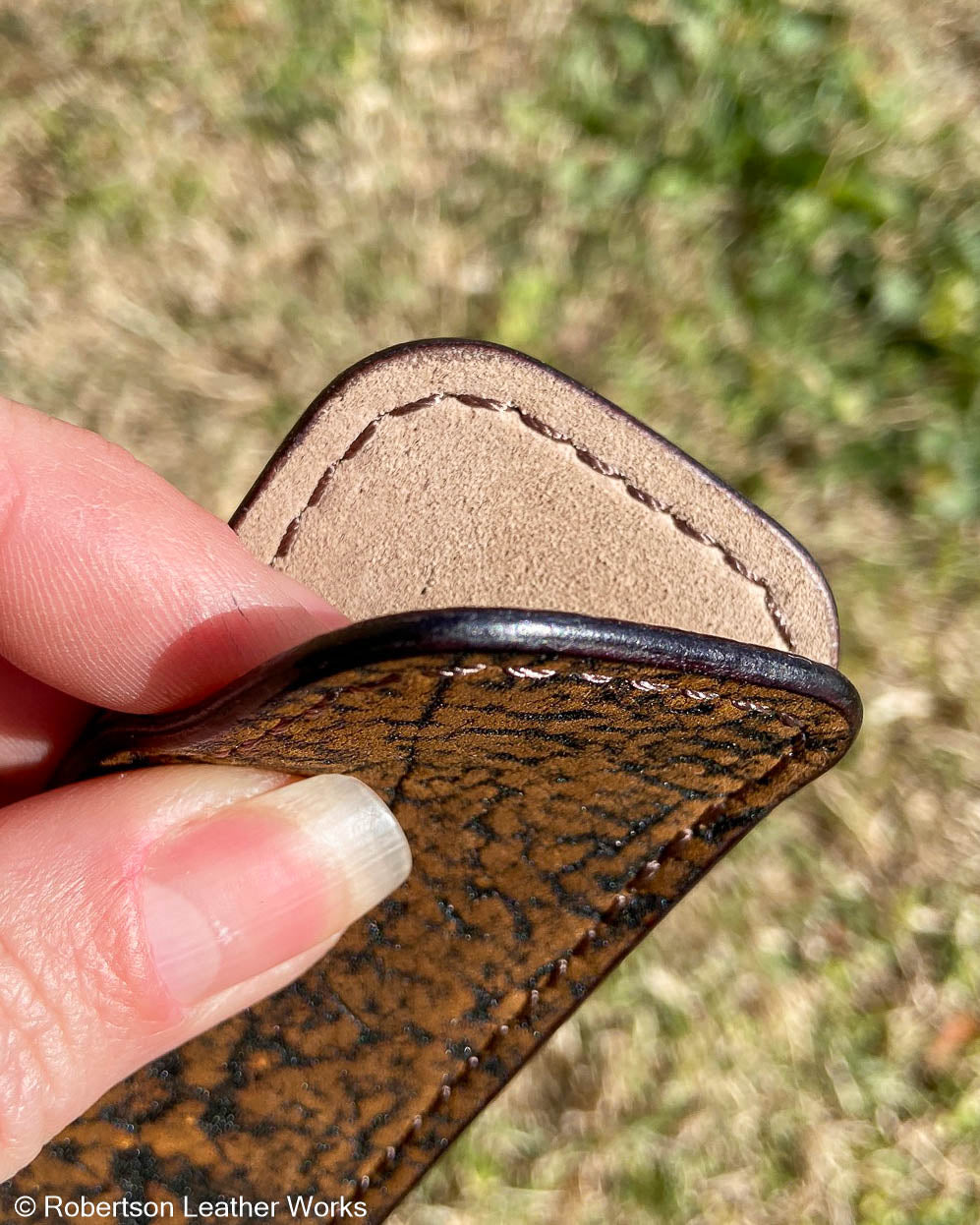 Micro Cognac Safari Giraffe Leather Knife Slip, Brown Stitching