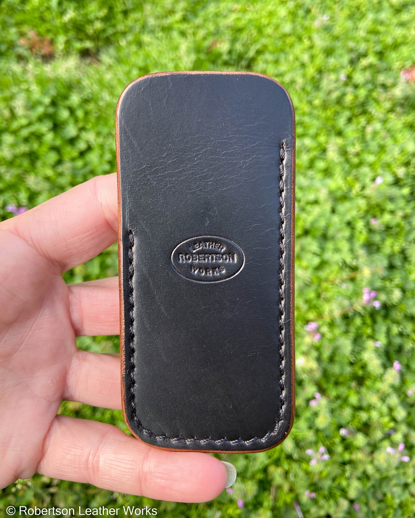 Small Black HBS Leather Knife Slip, Black Stitching 2