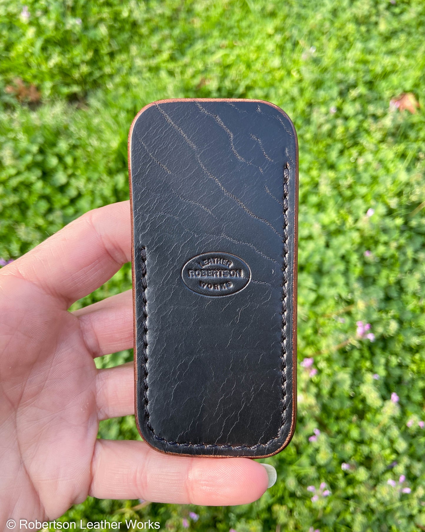 Small Black HBS Leather Knife Slip, Black Stitching 3