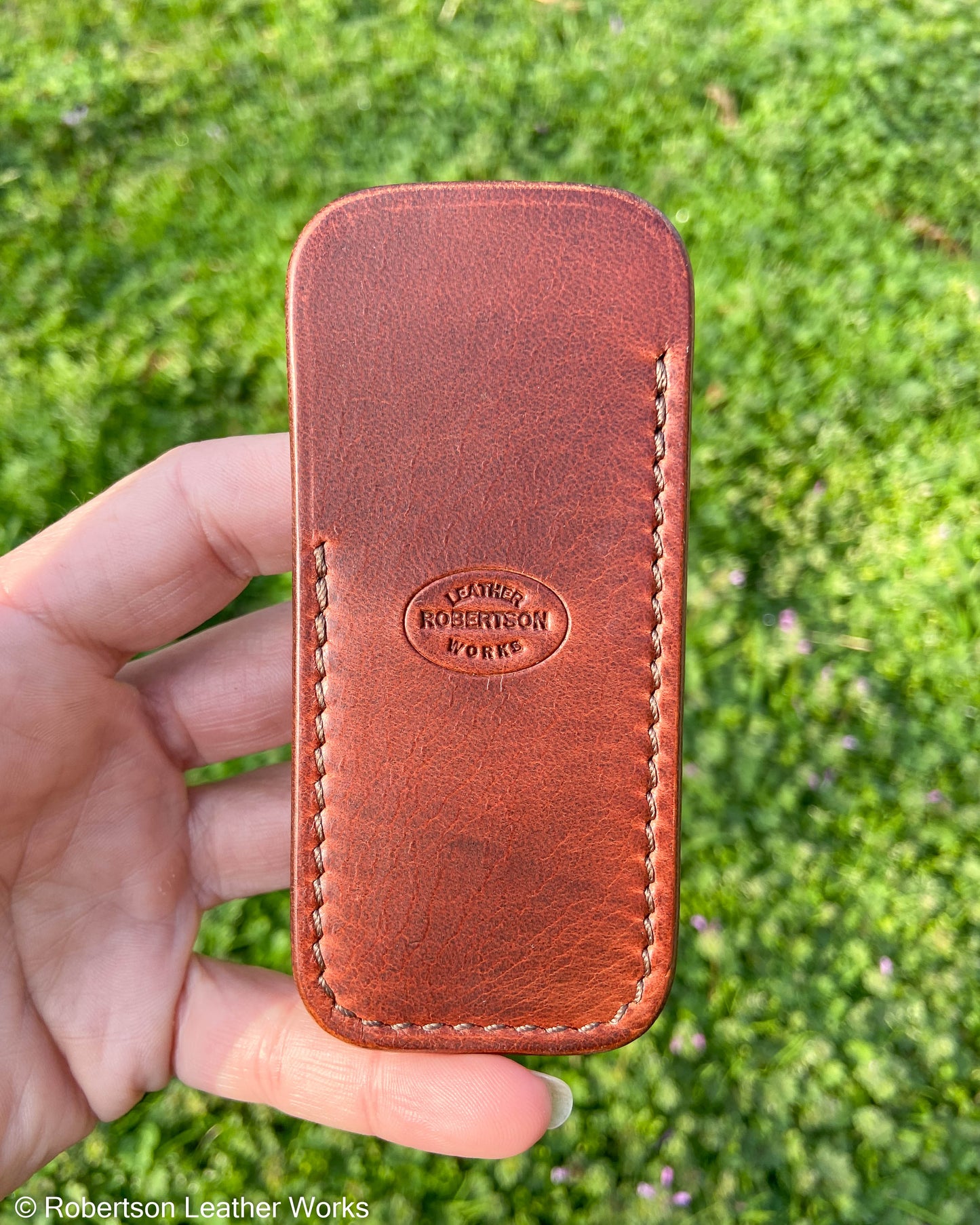 Small Rust HBS Leather Knife Slip, Brown Stitching