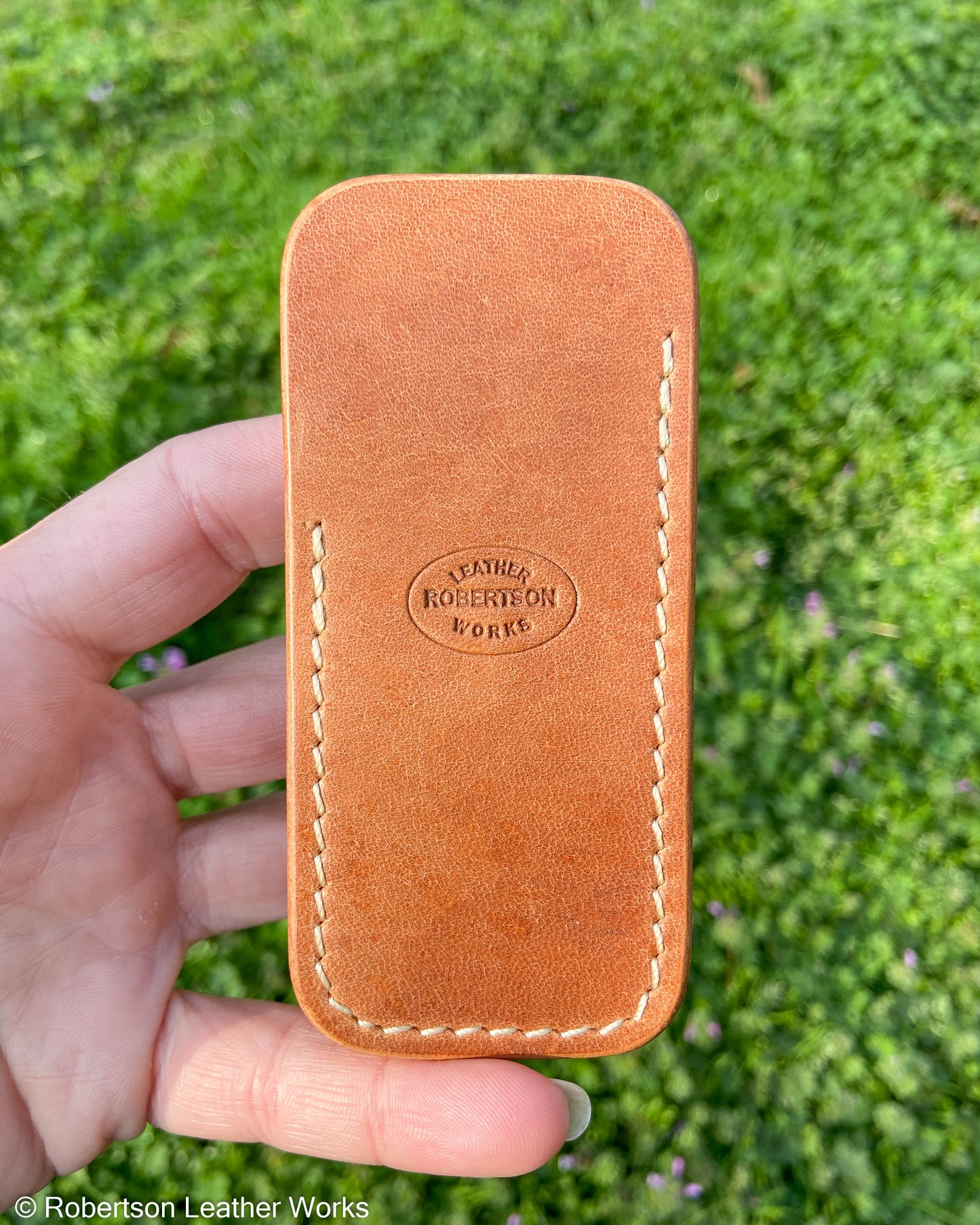 Small Natural HBS Leather Knife Slip, Cream Stitching