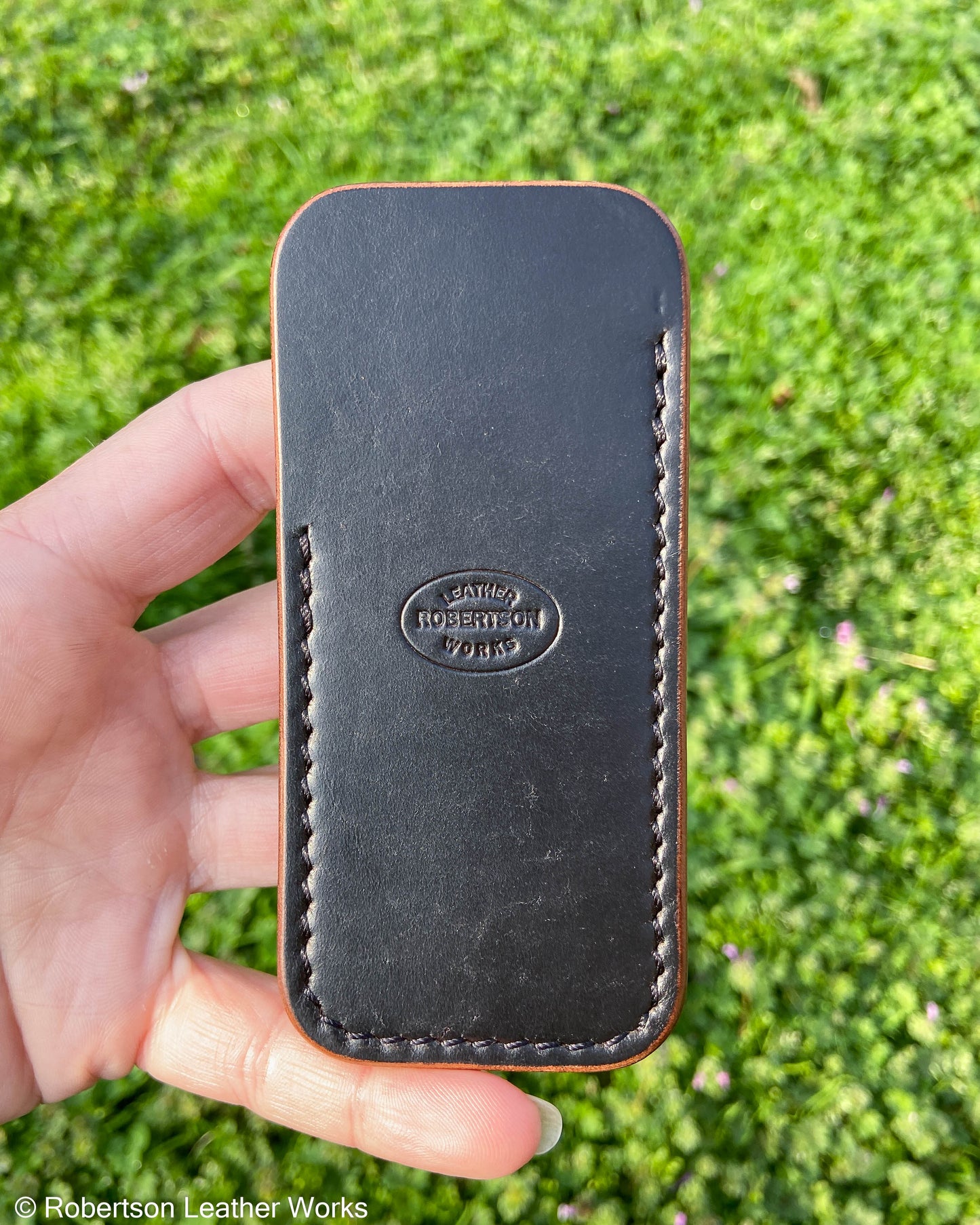 Schmedium Black HBS Leather Knife Slip, Black Stitching 2