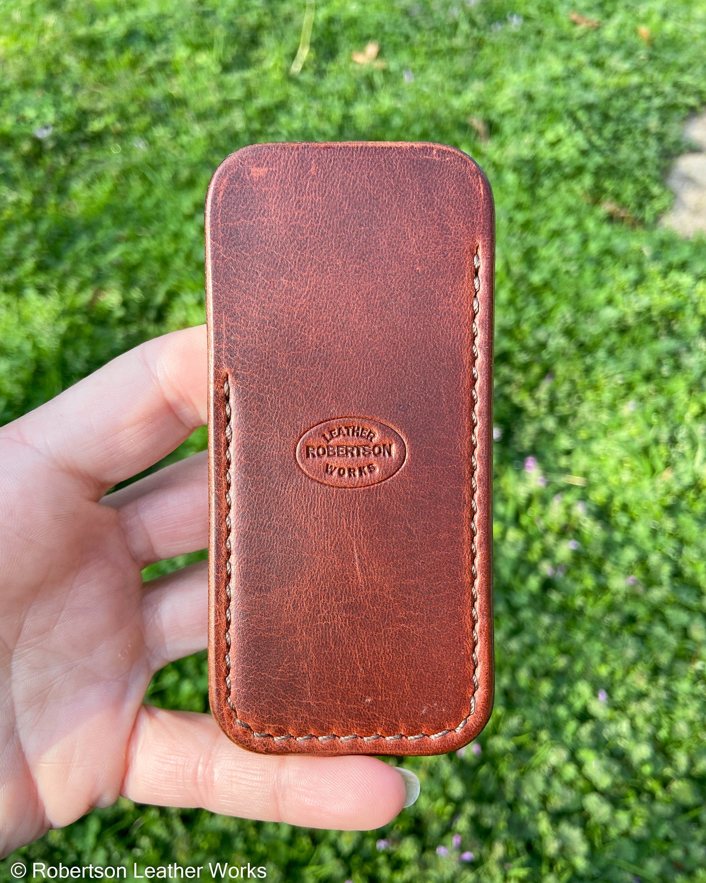 Schmedium Rust HBS Leather Knife Slip, Brown Stitching