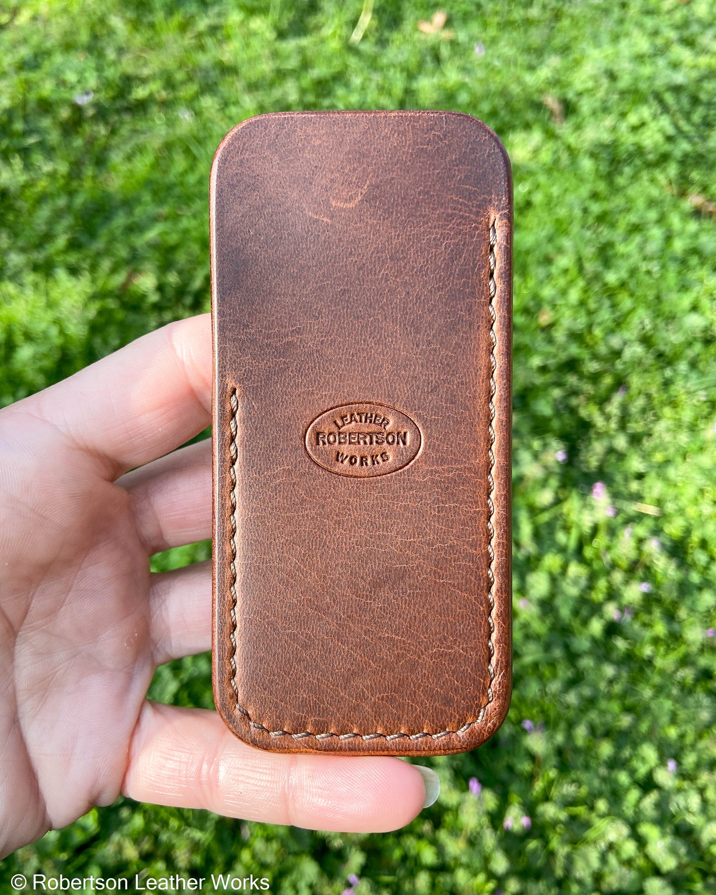 Schmedium Brown HBS Leather Knife Slip, Brown Stitching