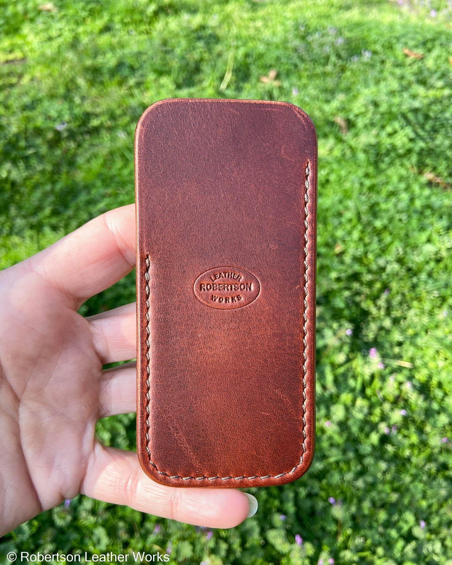 Medium Rust HBS Leather Knife Slip, Brown Stitching