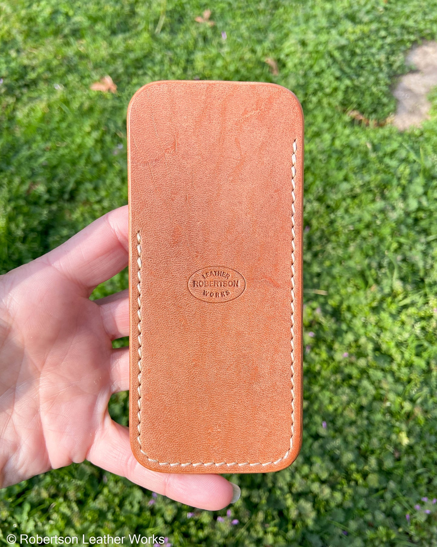 Large Natural HBS Leather Knife Slip, Cream Stitching