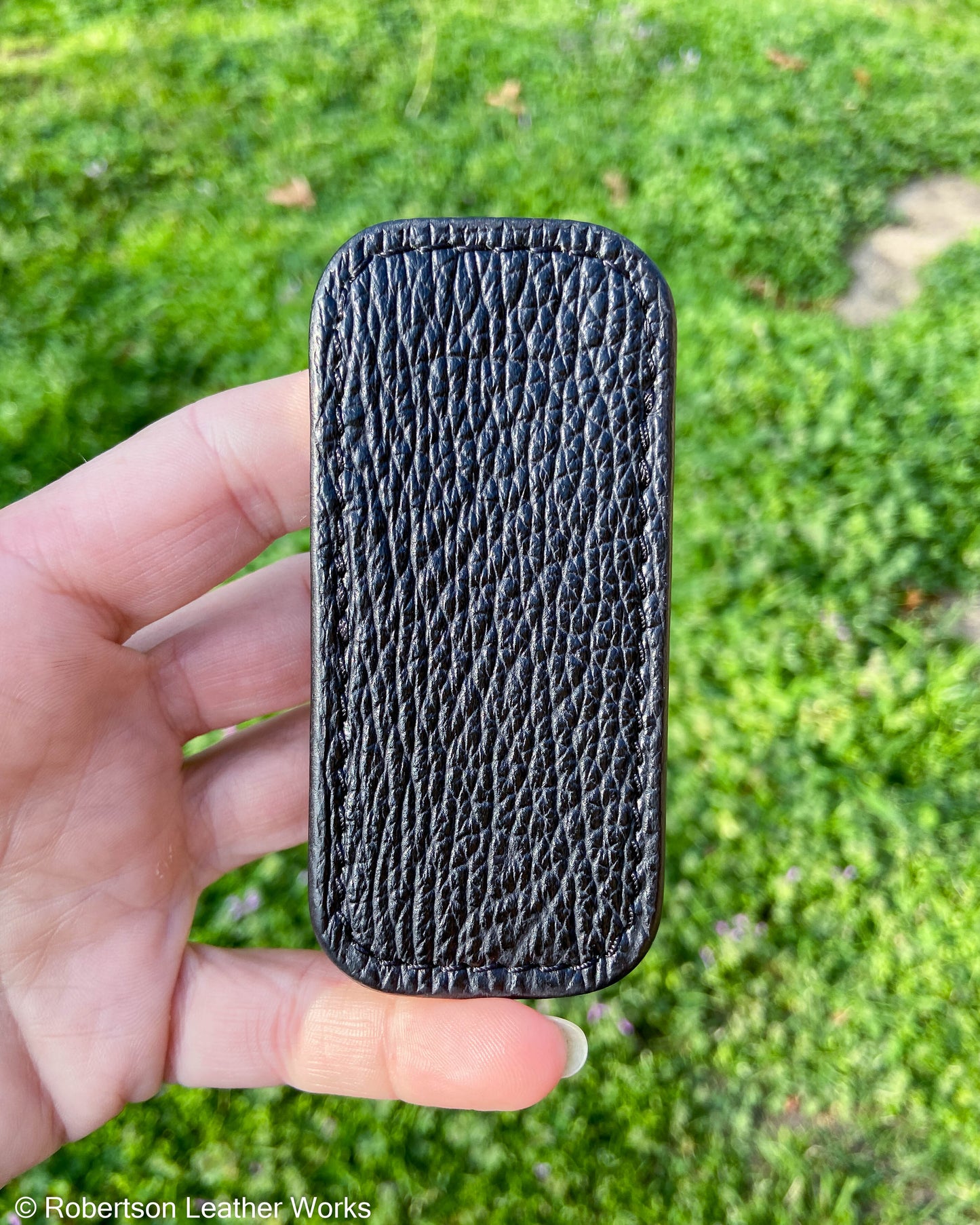 Micro Black Shark Leather Knife Slip, Black Stitching