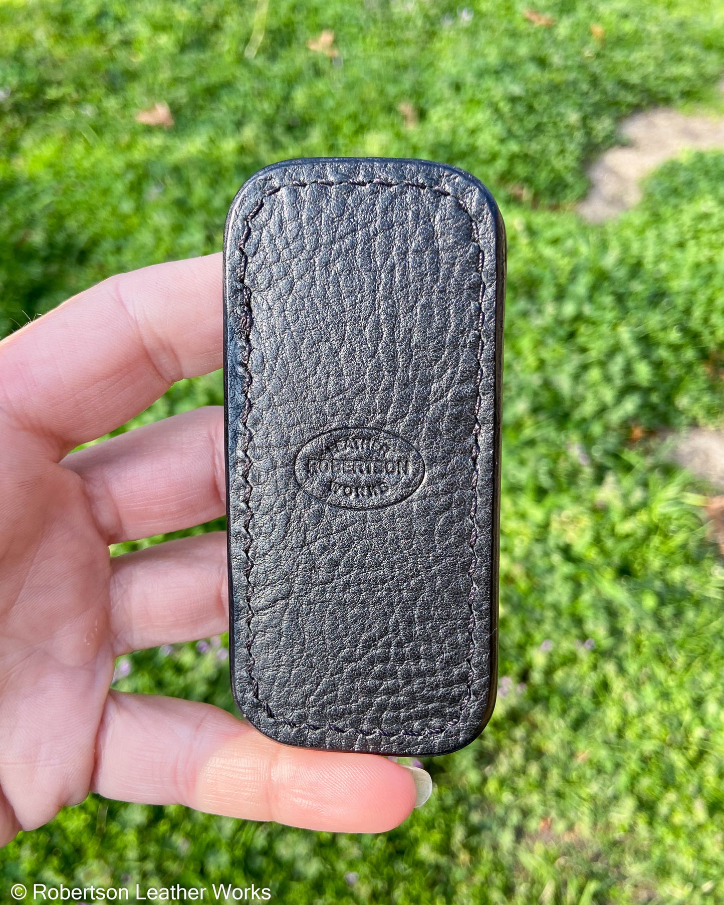 Micro Black Shark Leather Knife Slip, Black Stitching