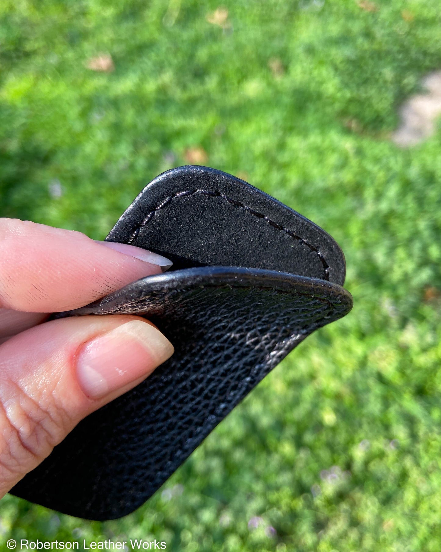 Micro Black Shark Leather Knife Slip, Black Stitching