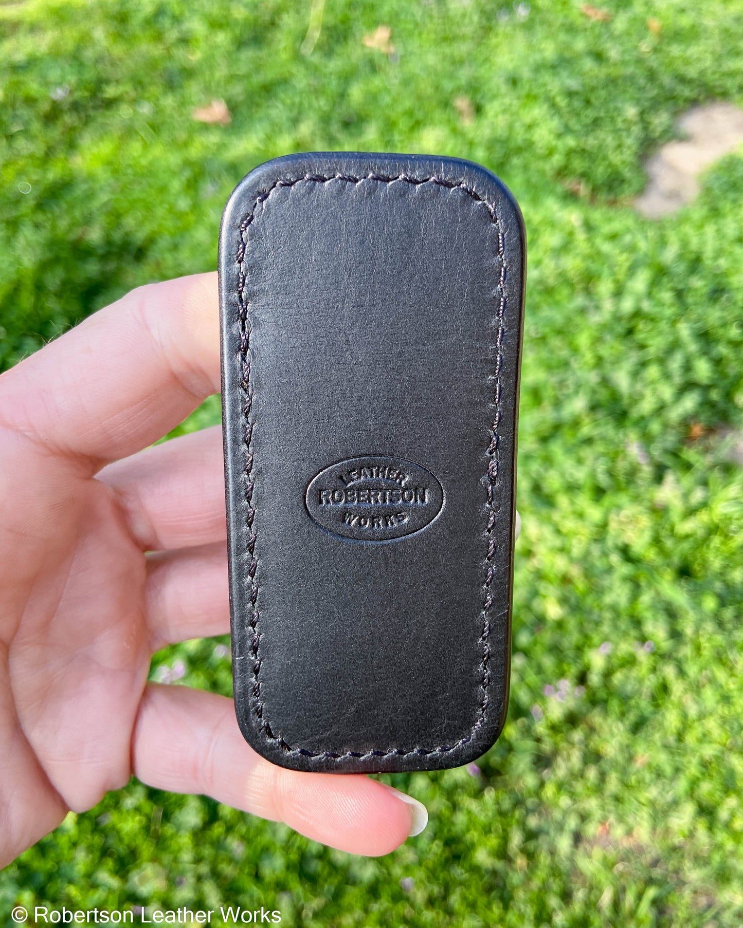 Micro Cognac Safari Giraffe Leather Knife Slip, Black Stitching