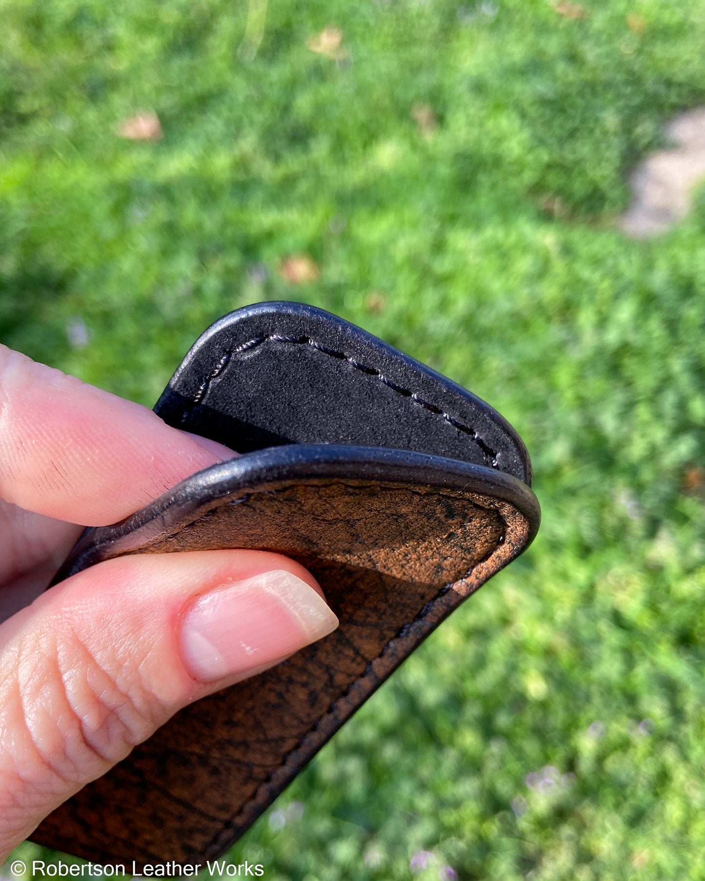 Micro Cognac Safari Giraffe Leather Knife Slip, Black Stitching