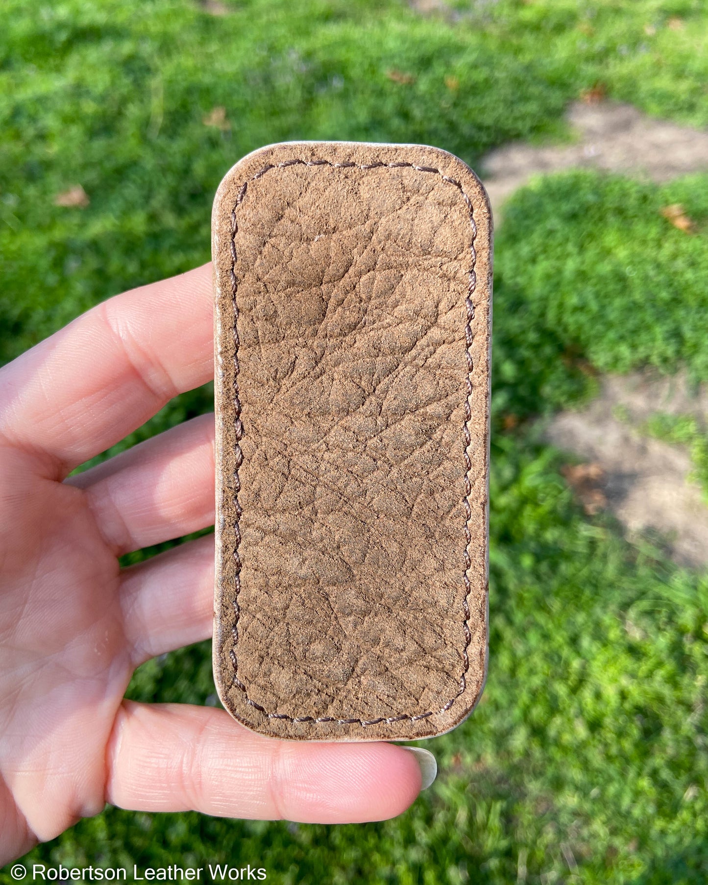 Micro Olive-Tan Hippo Leather Knife Slip, Brown Stitching