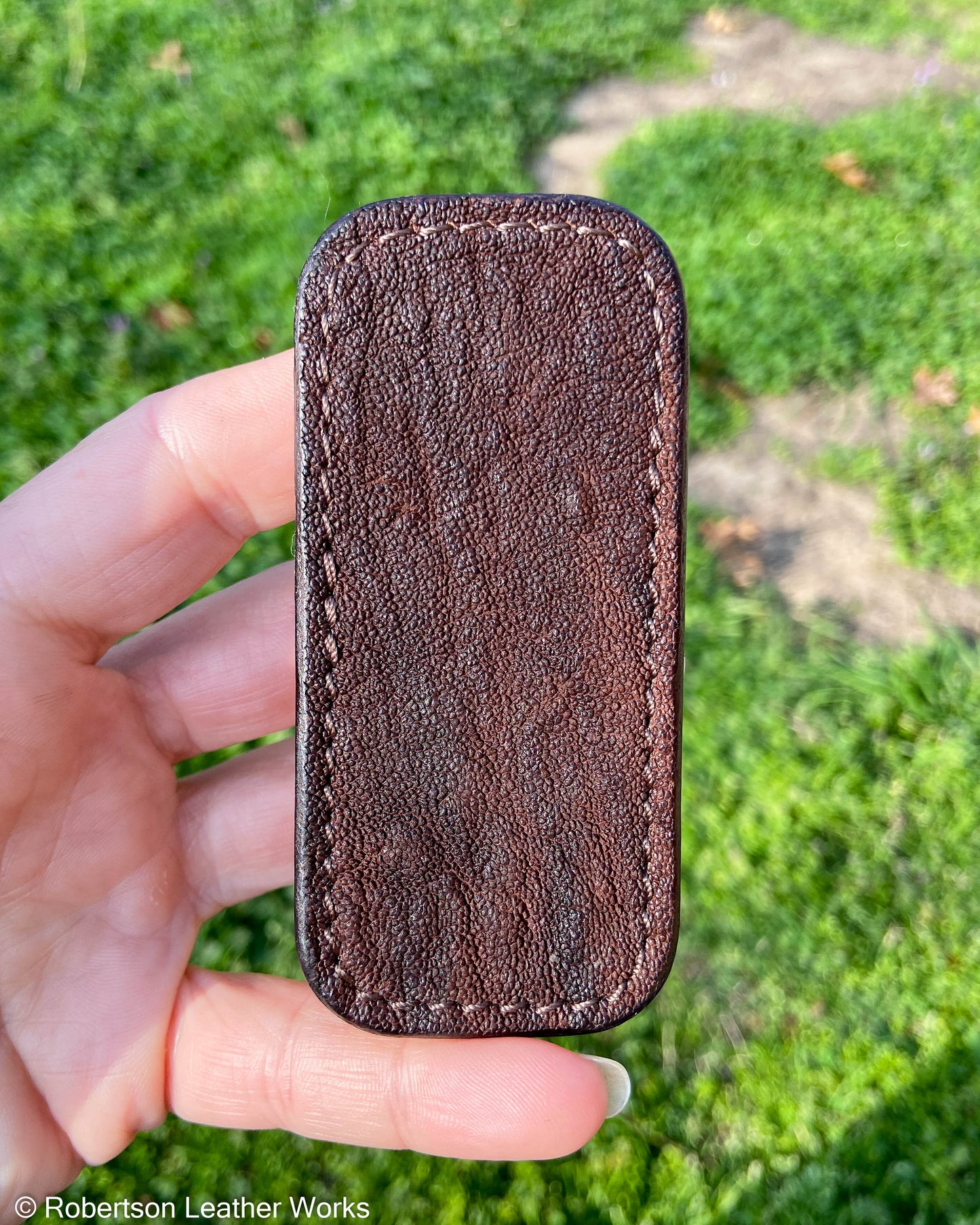 Micro Chocolate Elephant Ear Leather Knife Slip, Brown Stitching