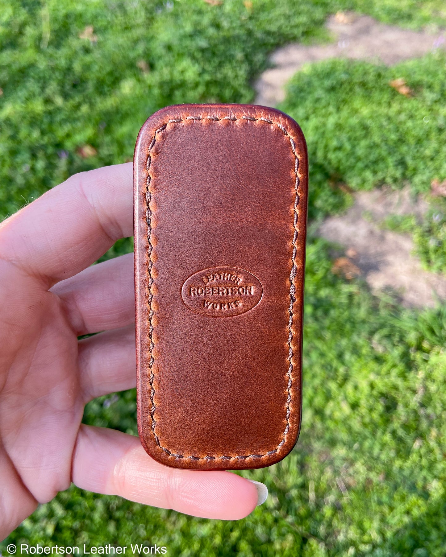 Micro Chocolate Elephant Ear Leather Knife Slip, Brown Stitching