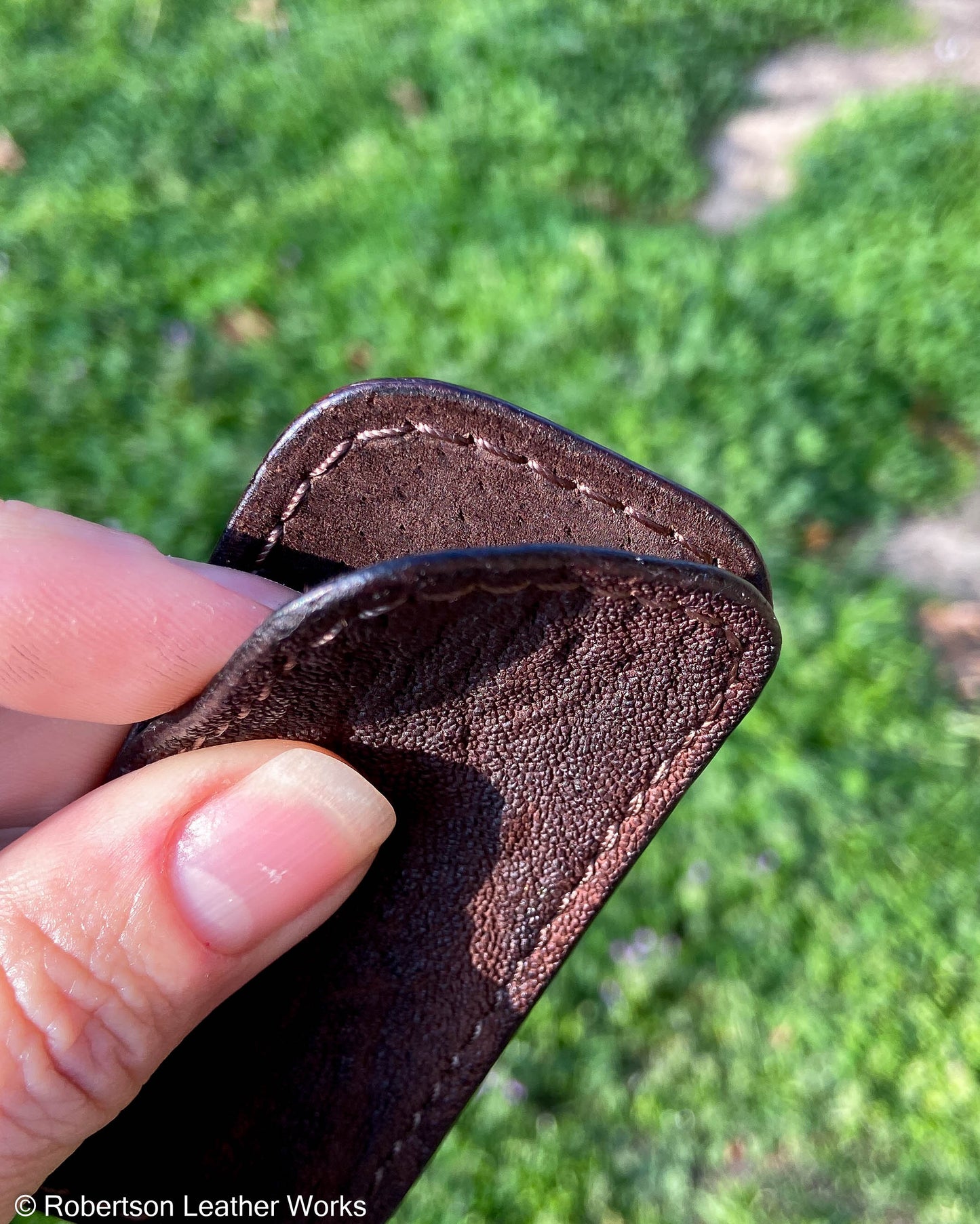 Micro Chocolate Elephant Ear Leather Knife Slip, Brown Stitching