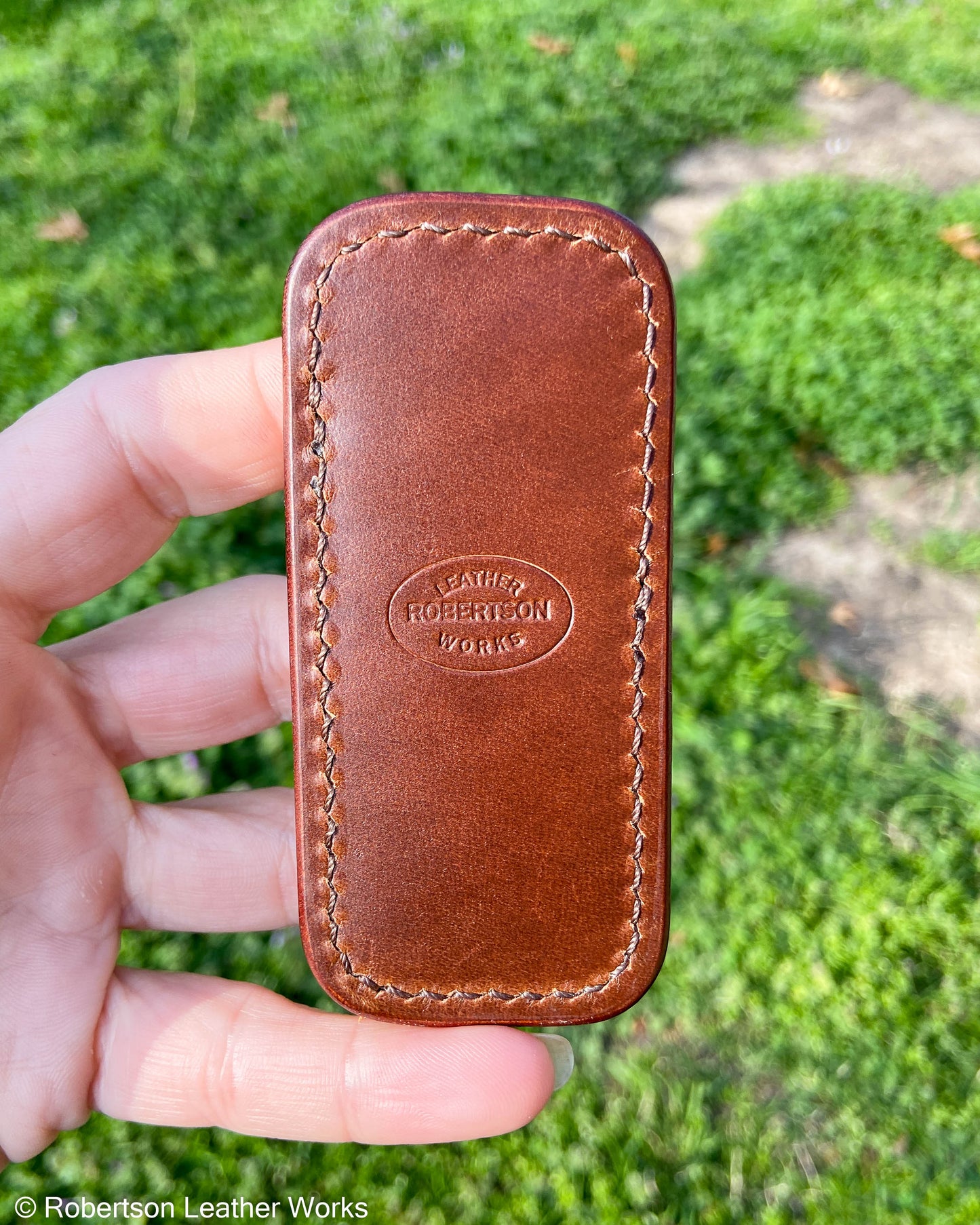 Micro Sienna Alligator Leather Knife Slip, Brown Stitching